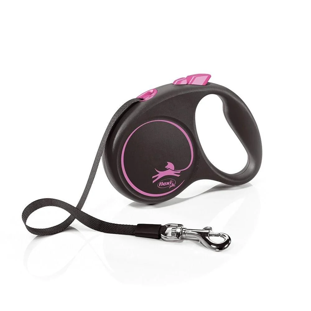Official Flexi Black Design Tape Pink 5m Retractable Dog Leash for Small Dogs up to 15 kg Selected