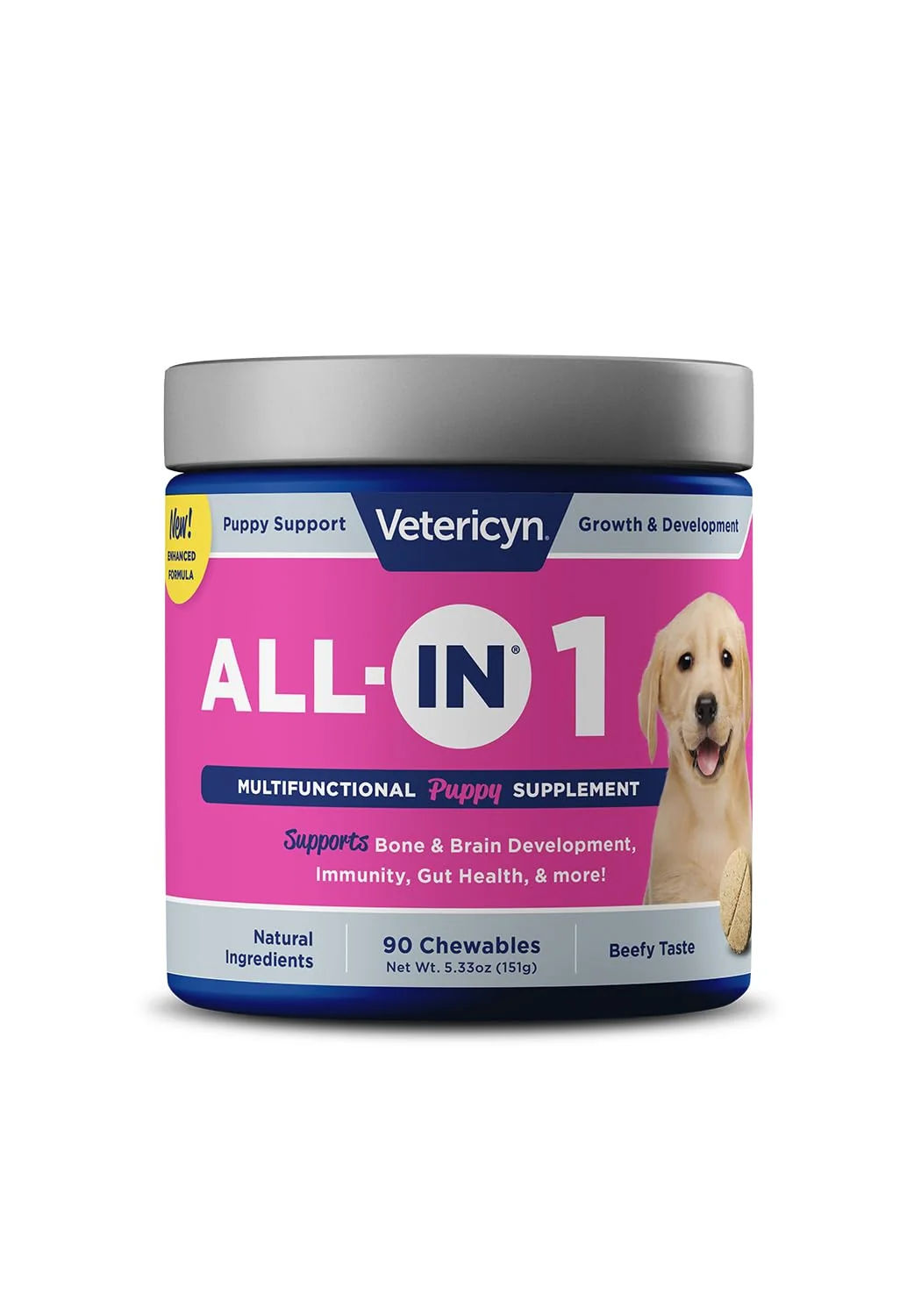 Green Vetericyn All-in-1 Multifunctional Puppy Supplement Digestive Enzymes Immune Support and Nutrient Combo 90 Count Smart