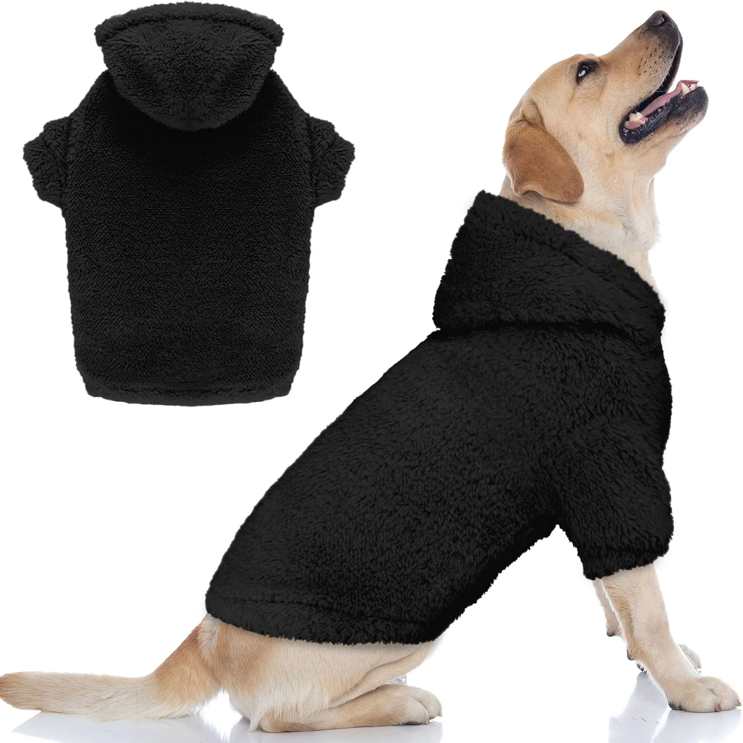 Convenient Fuzzy Dog Sweaters for Large Dogs Pet Hoodie Clothes Warm Soft Pet Coats Hooded Sweatshirt Dog Sweaters for Extra Large Dogs Black-XXL Advanced