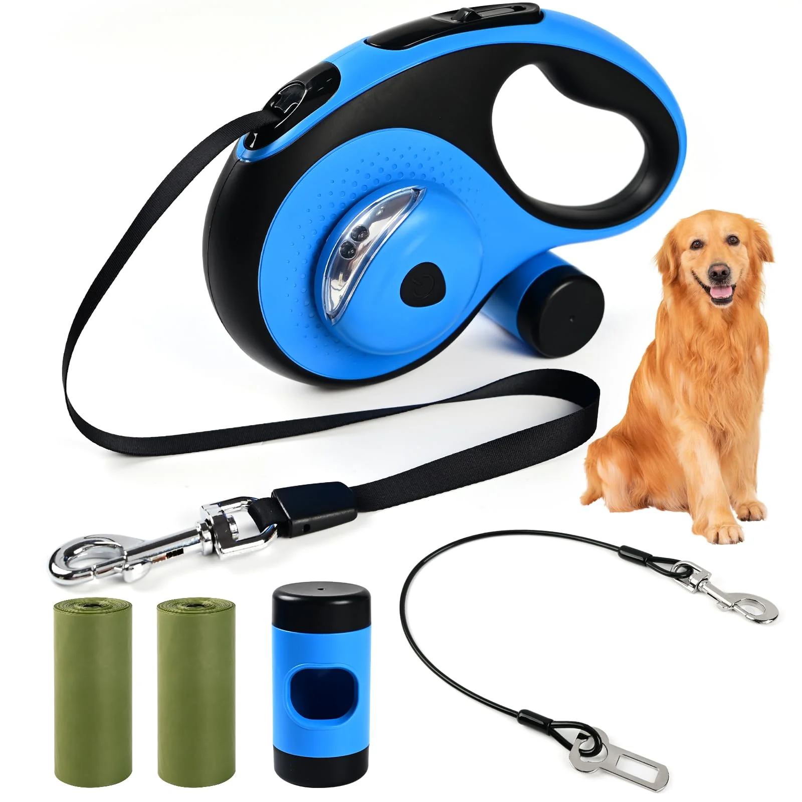Environmentally Friendly ODRIEW Heavy-Duty Retractable Dog Leash – 26ft 110lb 360° No-Tangle Chew-Proof Cable LED Light Expertly Made