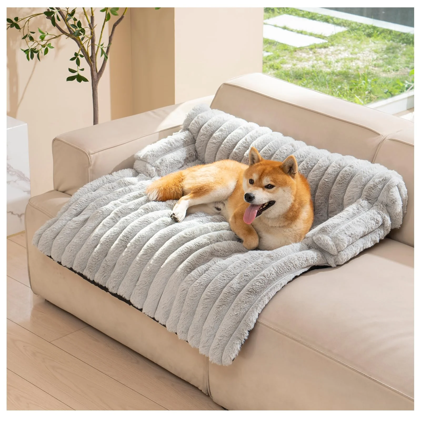 Sophisticated Avont Dog Bed Mat for Couch – Warm Fluffy Calming Sofa Topper Light Grey M Carefully Designed