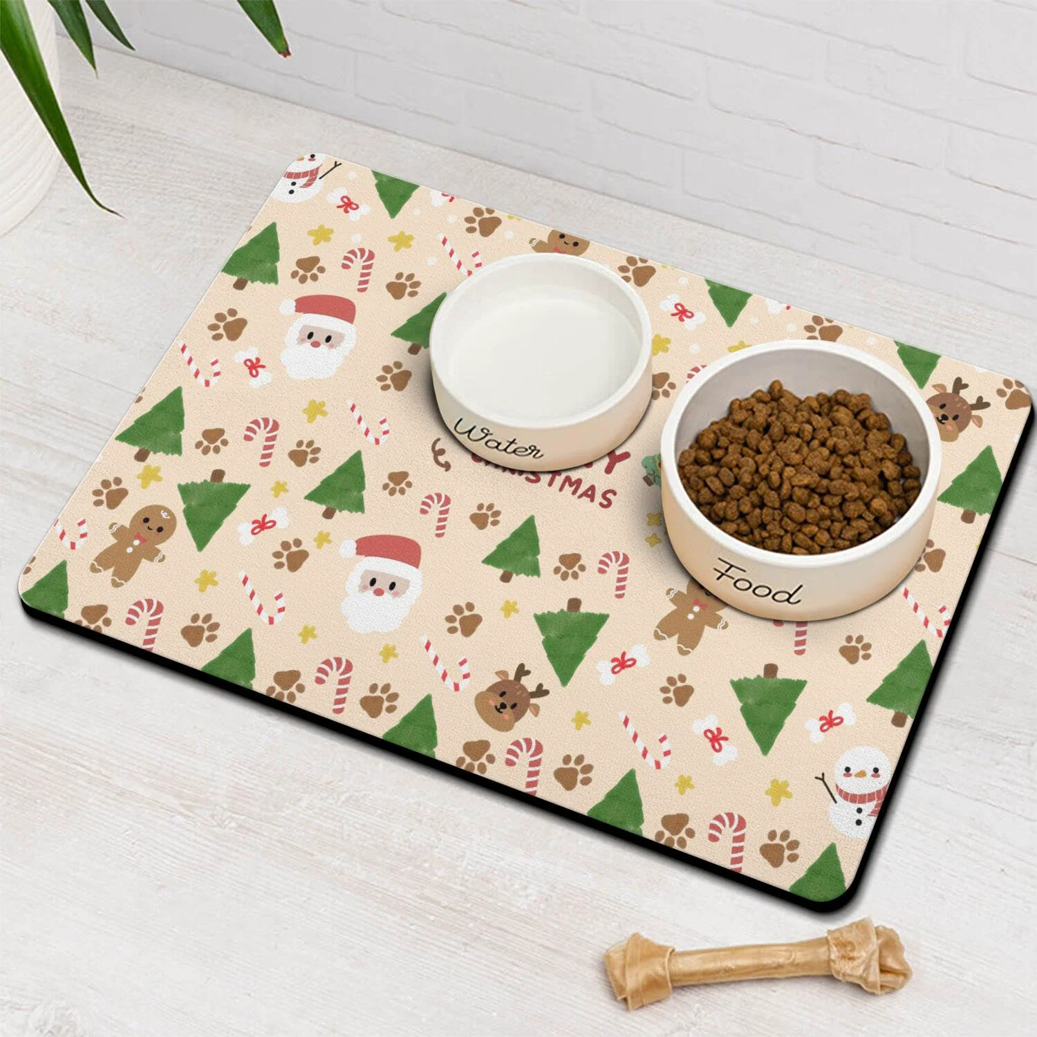 Sophisticated Stunnoosy Christmas Dog Food Water Mat — Non-Slip Waterproof Absorbent 24 by 32 inches Top-Quality