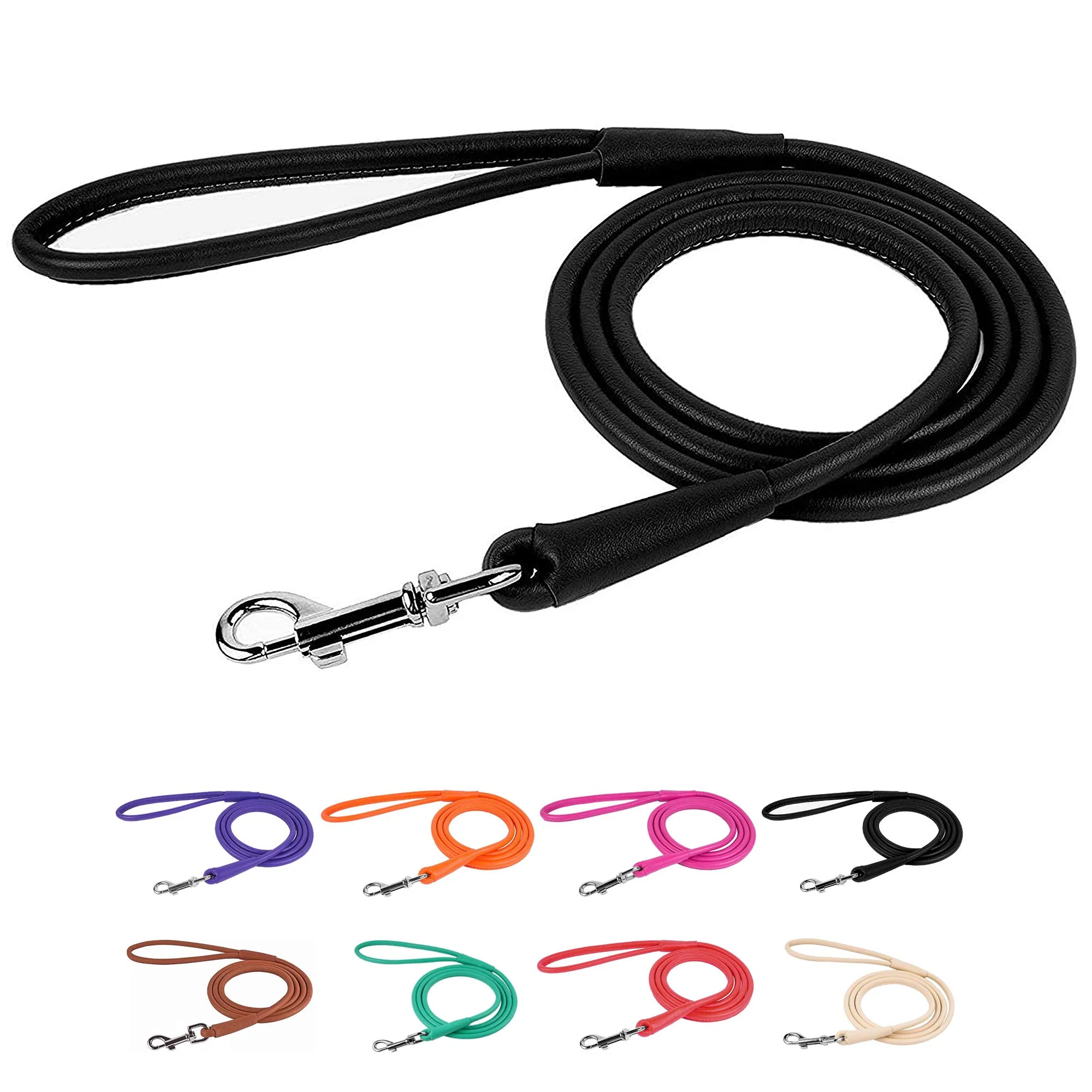 Healthy CollarDirect Rolled Leather Dog Leash — Soft Padded Training Lead 4ft 6ft in 14 Colors Innovative