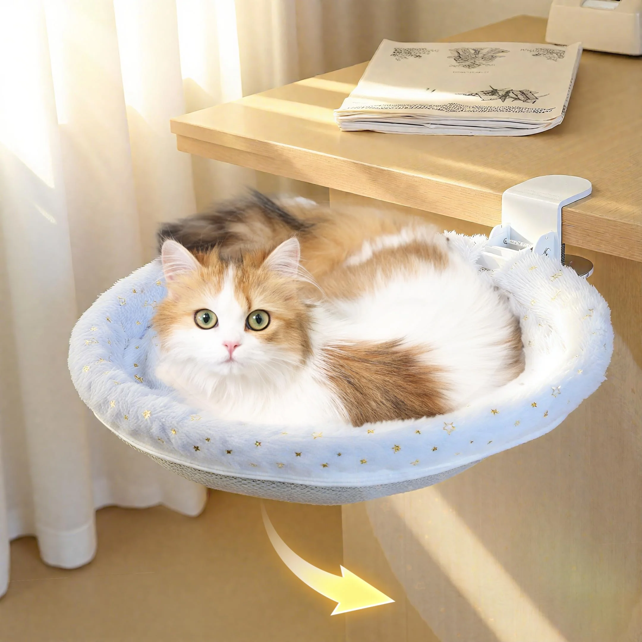 Outstanding LANERmooos Cat Desk Bed — 360° Rotating Cat Perch for Home Office Grey Practical
