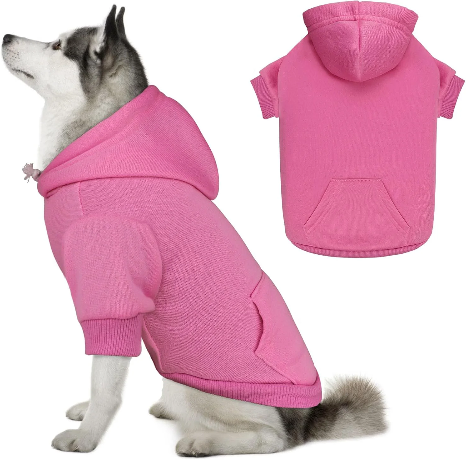 Excellent Dog Sweaters for Large Dogs Dog Hoodie Dog Sweater Solid Soft Brushed Fleece Dog Clothes Dog Hoodie Sweatshirt with Pocket Pink-XL Eco-Friendly