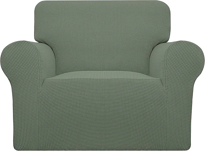 Premium Material Easy-Going Stretch Chair Sofa Slipcover 1-Piece Couch Sofa Cover Furniture Protector Soft with Elastic Bottom for Kids Pet. Spandex Jacquard Fabric Small Checks Chair Greyish Green About ThisOverview Refined