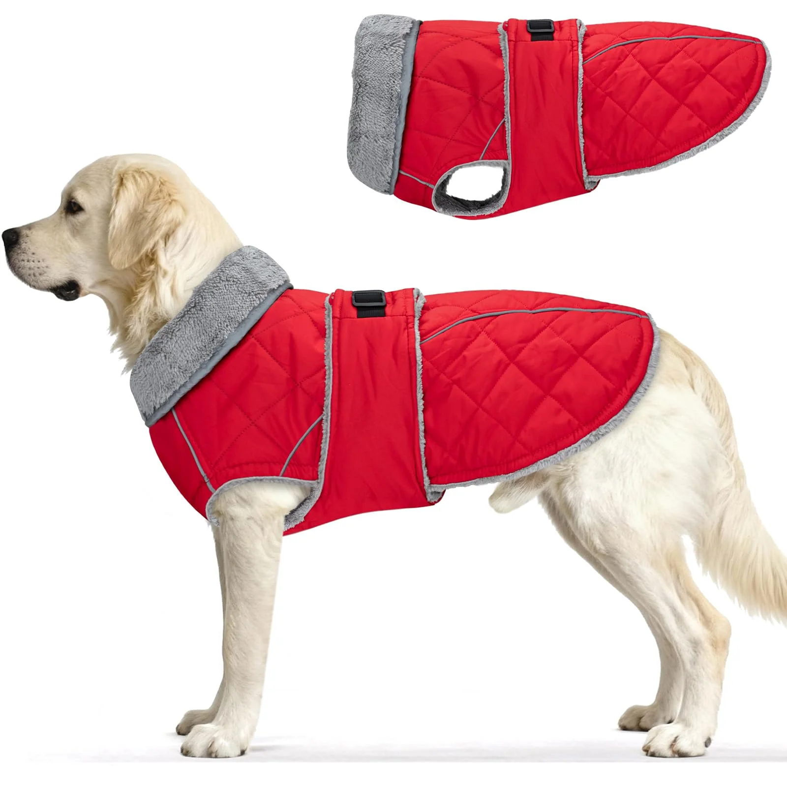 Natural Yoochee Dog Coat – Warm Waterproof Winter Jacket for Medium Dogs Red L World-Class