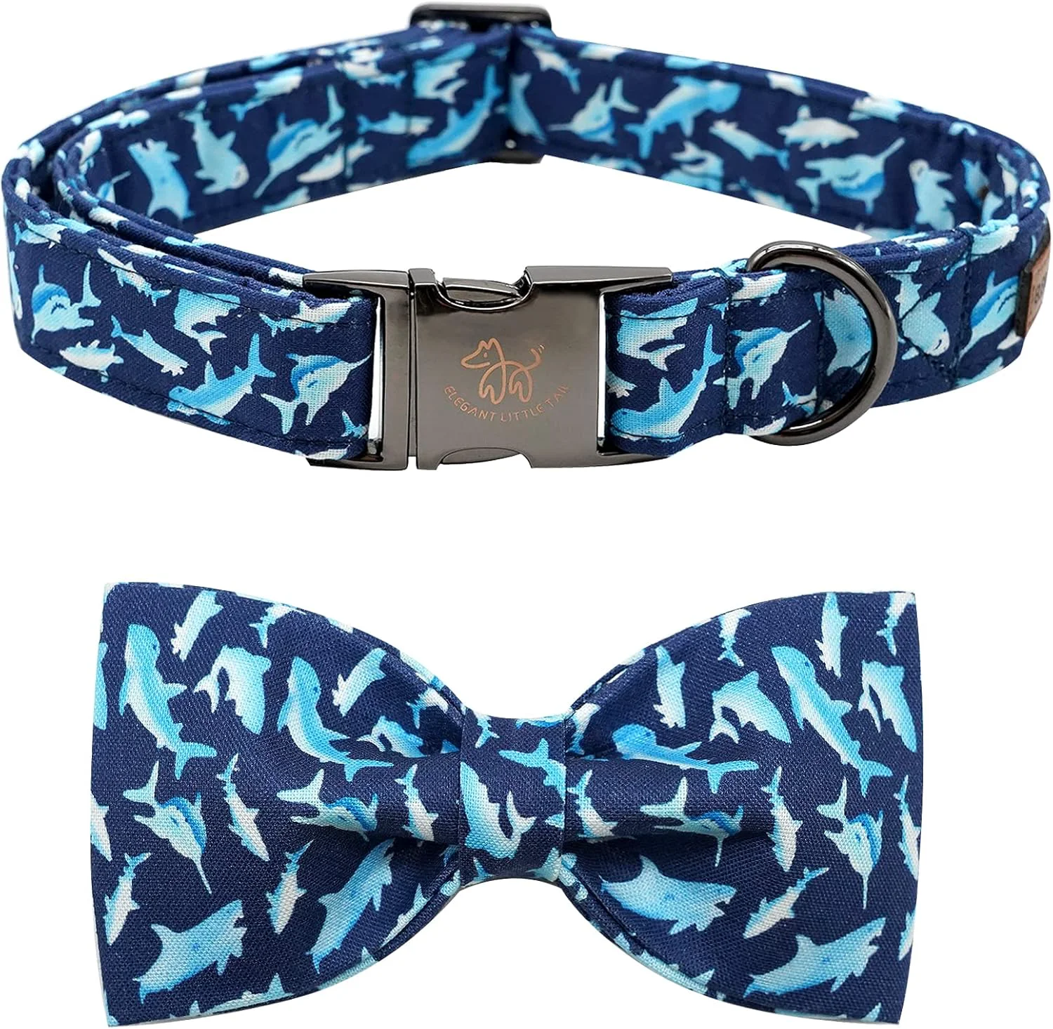 Sustainable Elegant little tail Dog Collar with Bow Shark Print Adjustable Dog Collar Cute Bowtie Dog Collar Boy Pet Collar for X-Small Puppy and Cat Long-Lasting