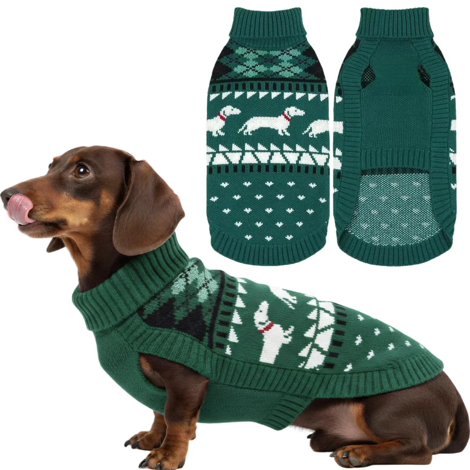 Fashionable T'CHAQUE Christmas Dachshund Sweater – Ultra-Soft Knit Green XL Smart