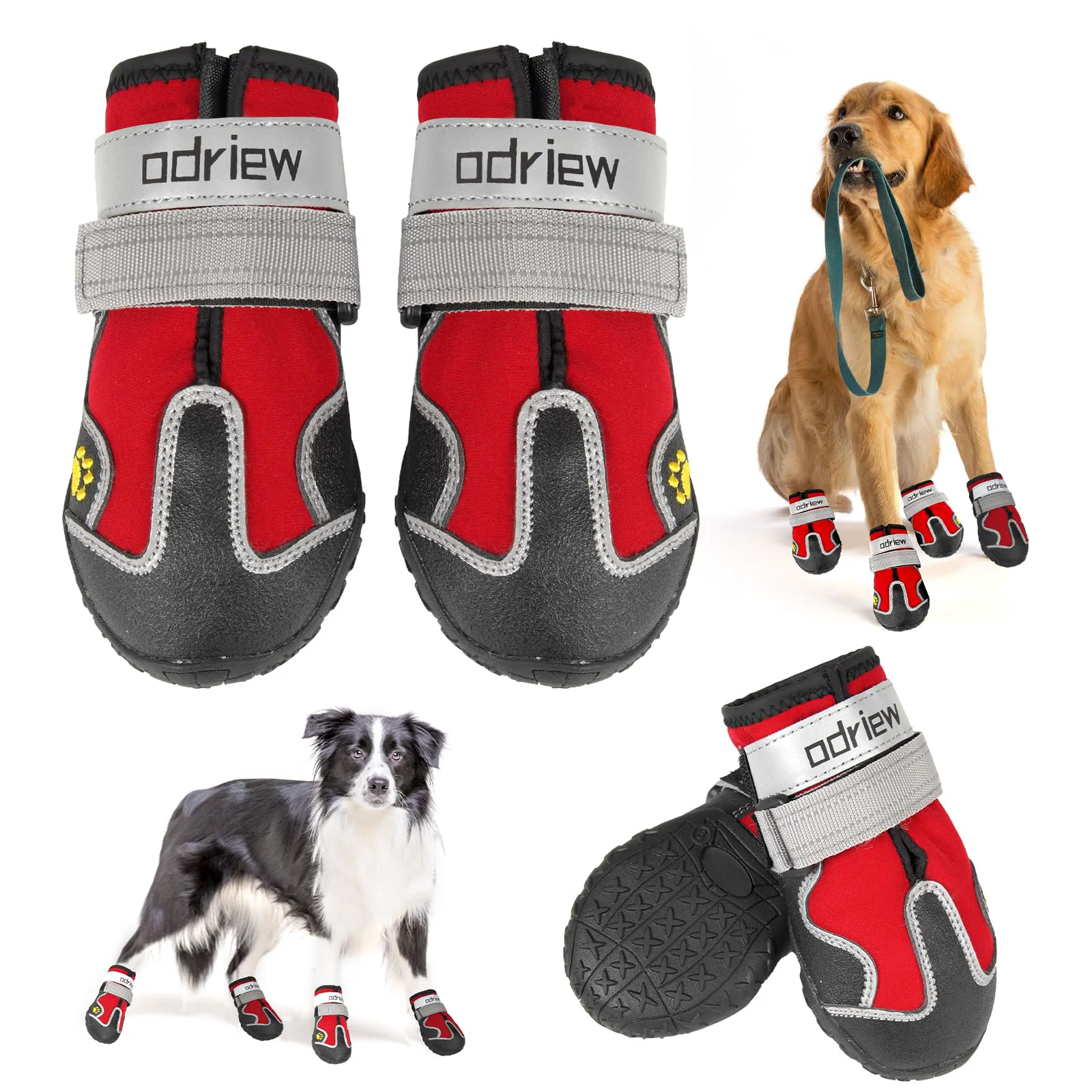 Premium ODRIEW Dog Shoes Large Size – Reflective Anti-Slip Boots for Hot Pavement Rain Snow 4-Pack Effective