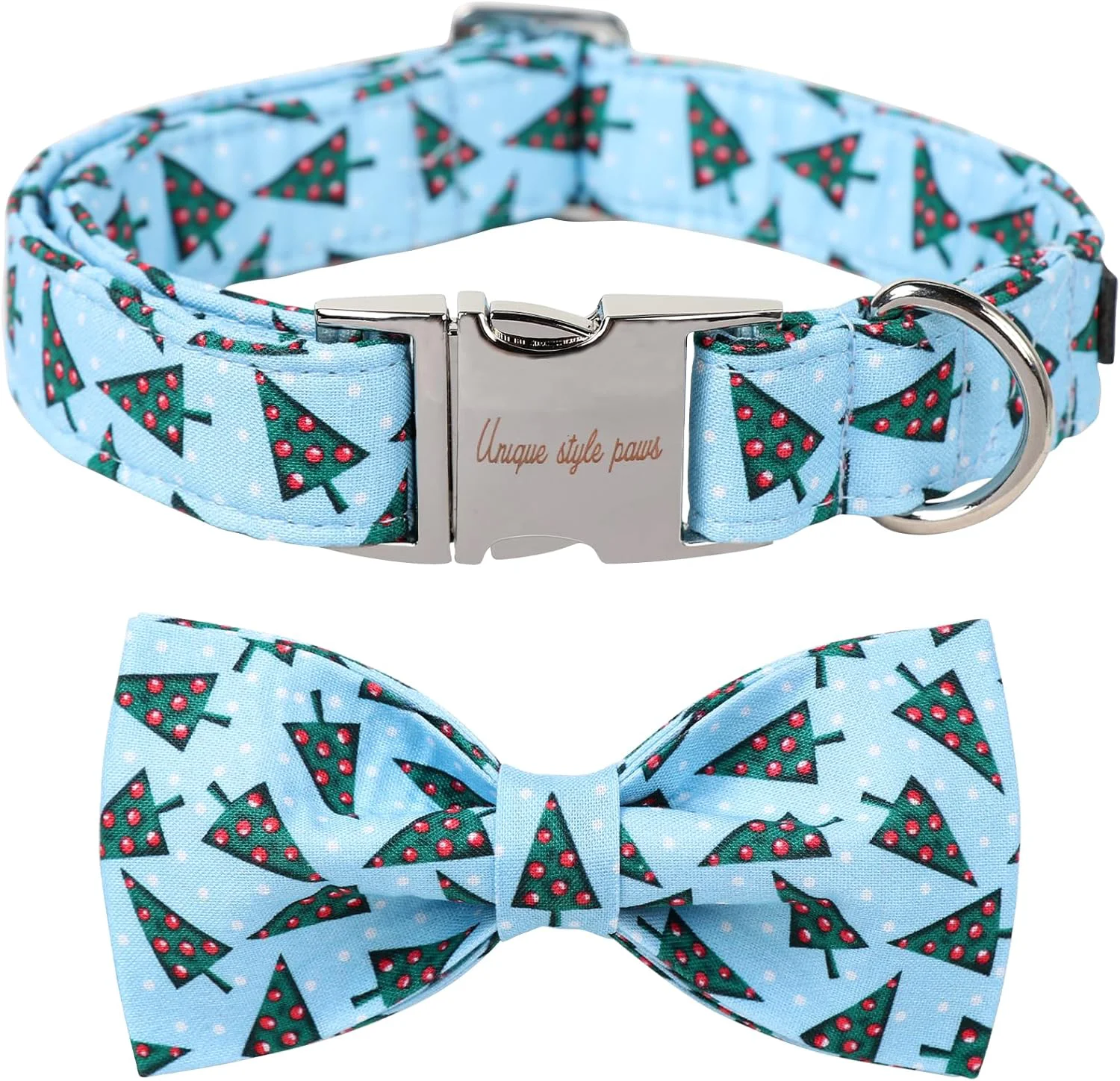 Comfortable Unique Style Paws Christmas Day Dog Collar with Bow Christmas Tree Cotton Puppy Collars for Small Medium Large Dogs Genuine