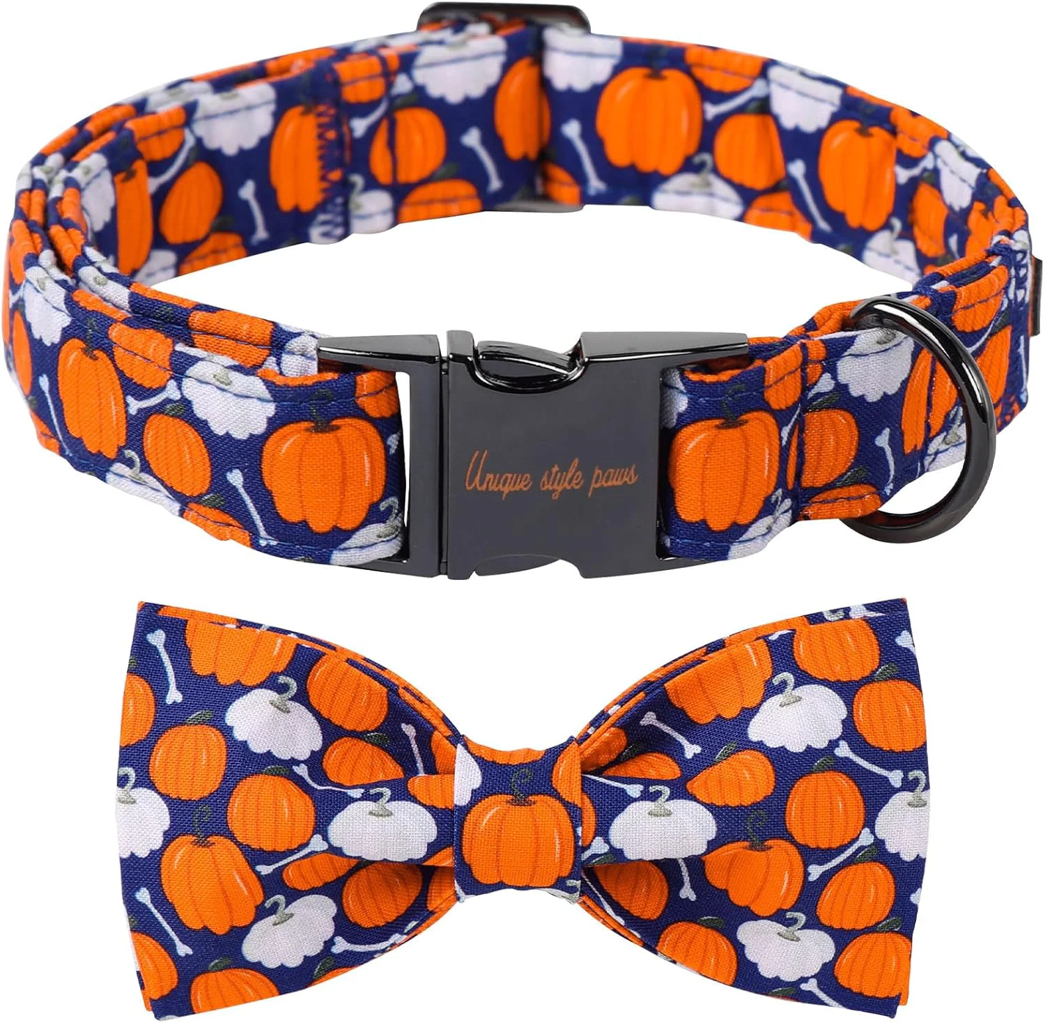 Exclusive Unique Style Paws Halloween Day Dog Collar with Bow Bone Pumpkin Cotton Dog Collars for Small Medium Large Dogs High-Grade