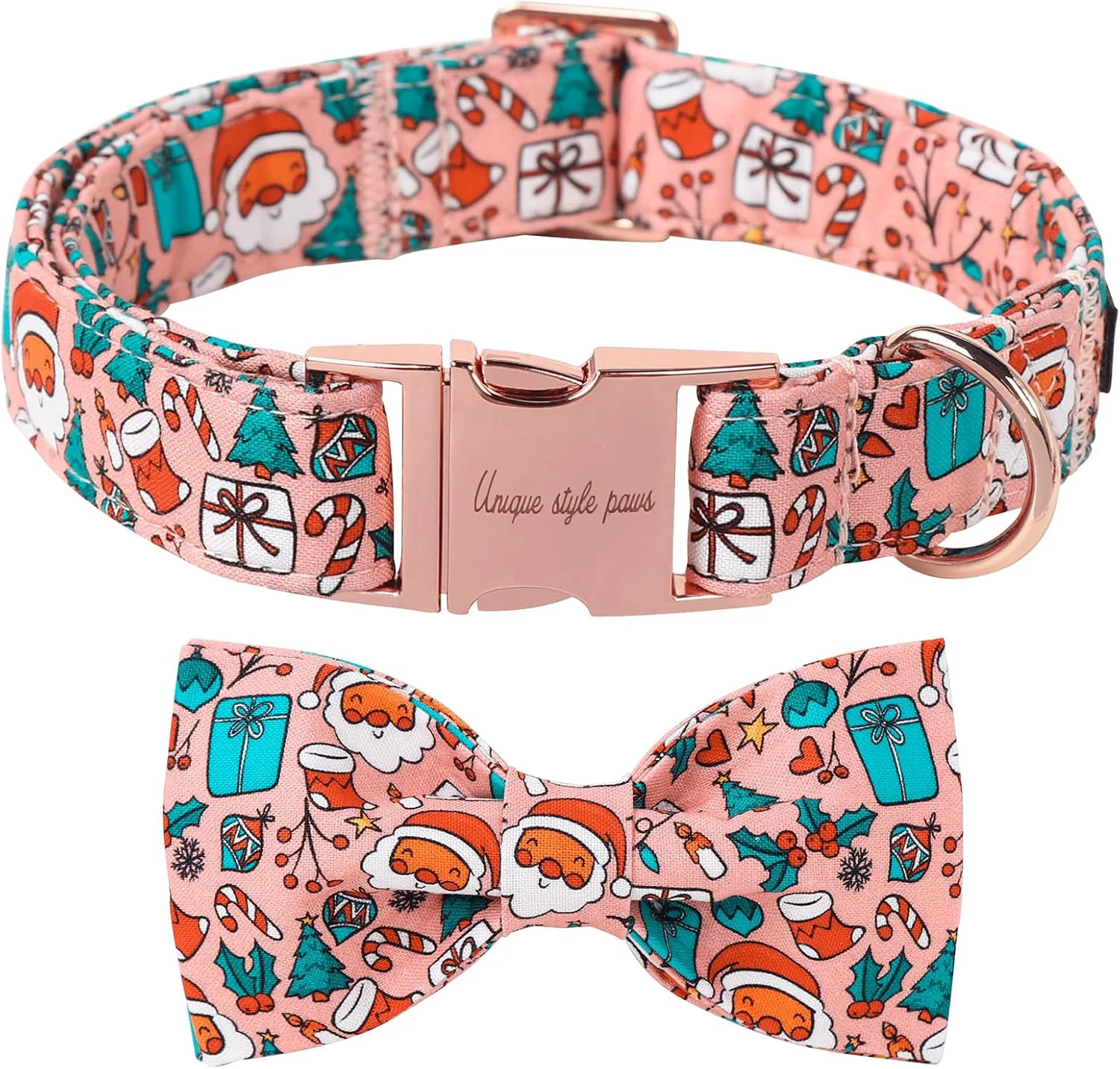 Next-Generation Unique Style Paws Christmas Day Dog Collar with Bow Pink Christmas Man Cotton Puppy Collars for Small Medium Large Dogs Carefully Designed