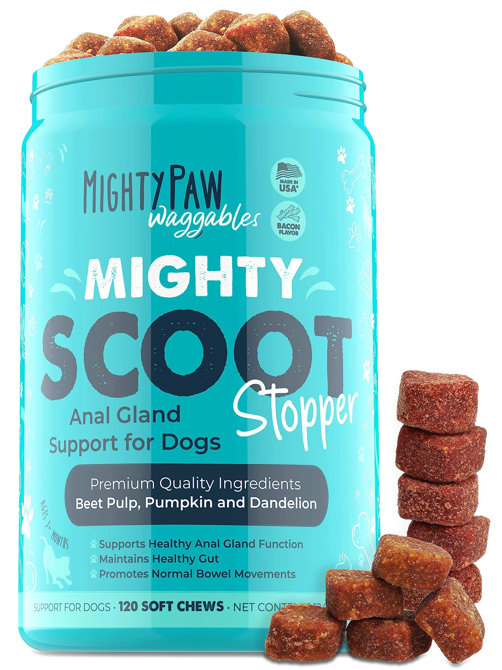 Trusted Mighty Paw Waggables Mighty Scoot – USA-Made Digestive Anal Gland Chews 120 Count Contemporary