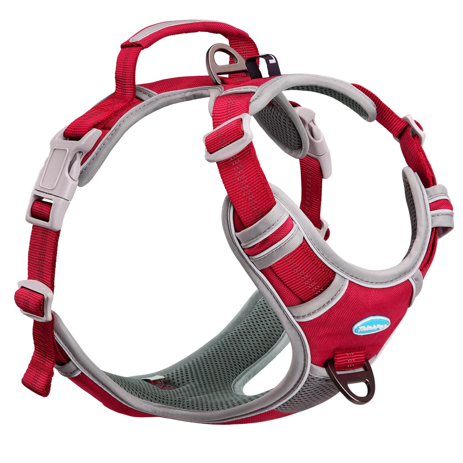 High-End ThinkPet No-Pull Harness – Breathable Front Back Clip Harness for Medium Large Dogs Dark Red Classic