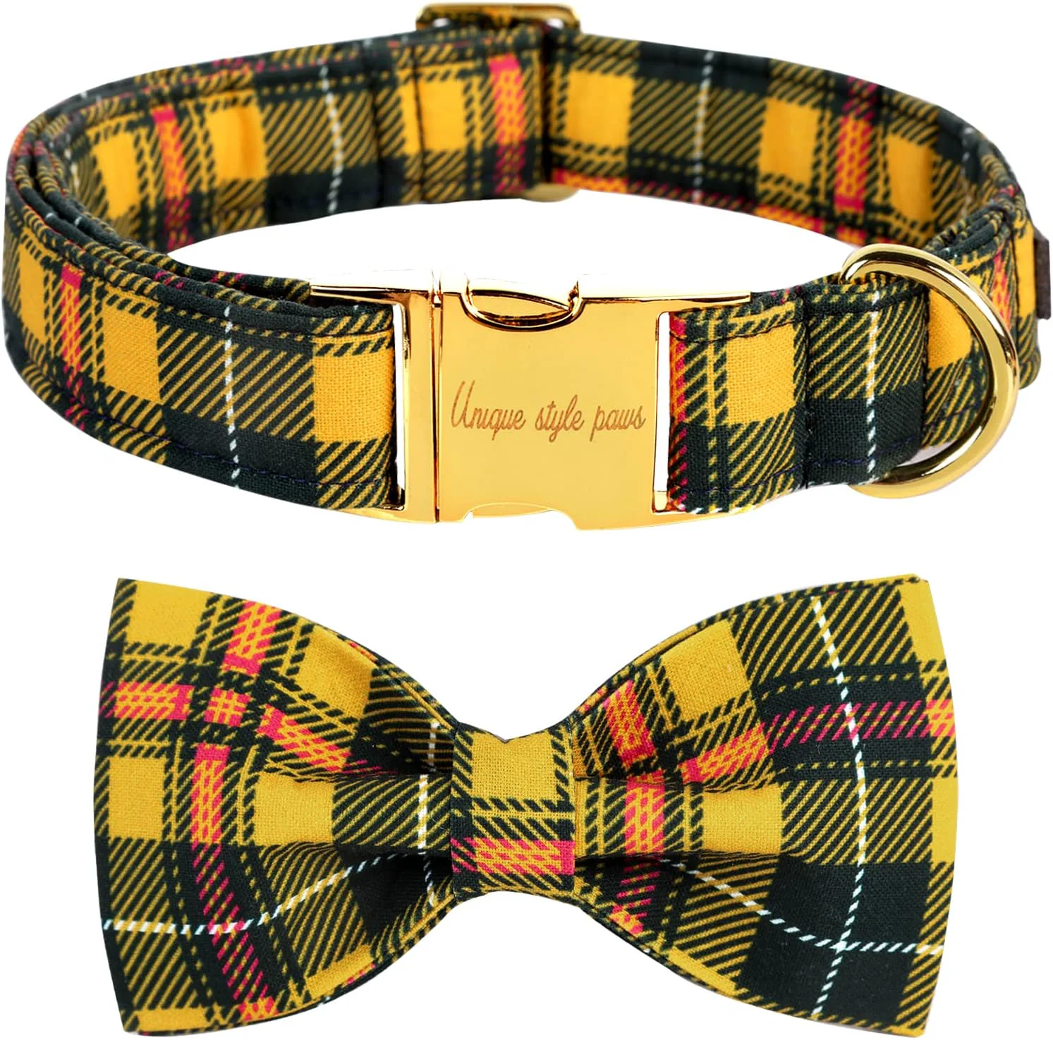 Easy-to-Use Unique style paws Bowtie Dog Collar Cotton Plaid Collar Adjustable Puppy Collar for Small Medium Large Dogs-S Innovative
