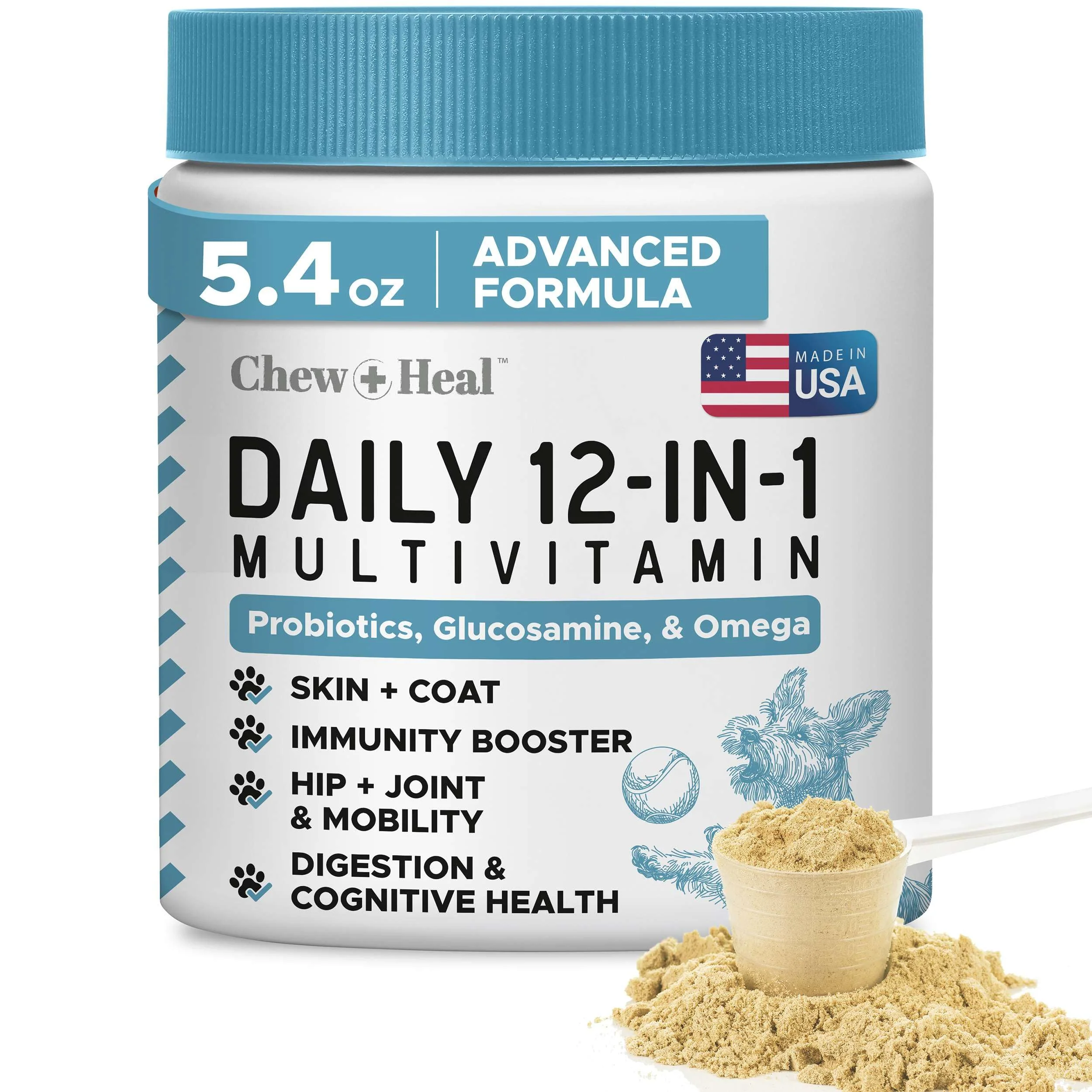 Lightweight Chew Heal Labs 12-in-1 Dog Multivitamin Powder – 5.4 oz Superior