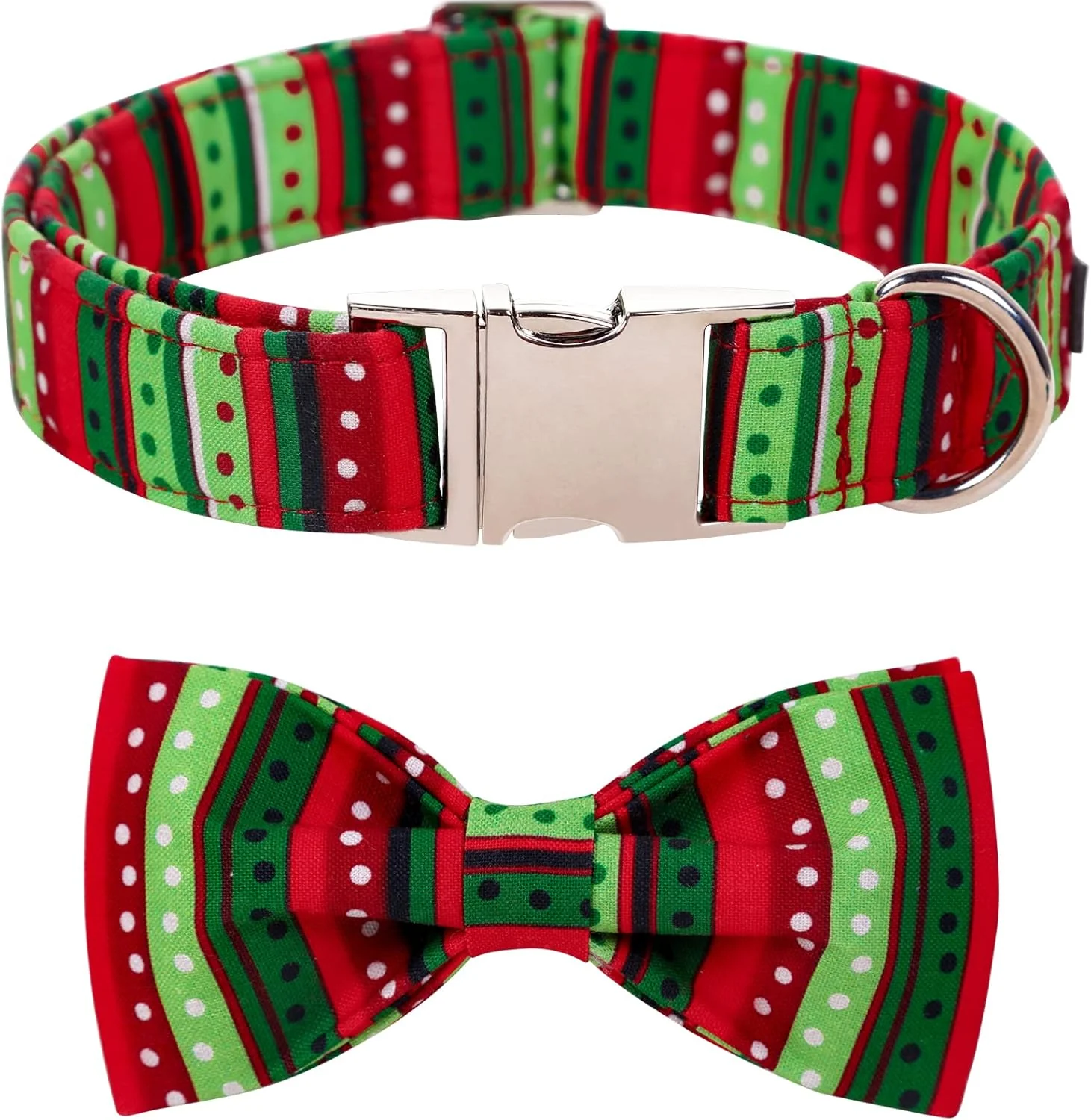 Fast Lionet Paws Dog Collar with Bowtie Detachable Bowtie for Dressing Up Cotton Material Red Green Dot Small Dog Cat All Breeds Extra Small Buckle Closure 7-11 inches Fashionable