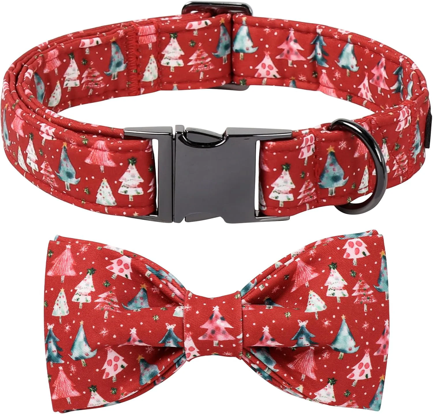 Minimalist Lionet Paws Christmas Dog Collar with Bow tie Cute Christmas Tree Red Dog Collar Bow Tie for X-Large Dogs Female Neck 16-26 inches Eco-Friendly