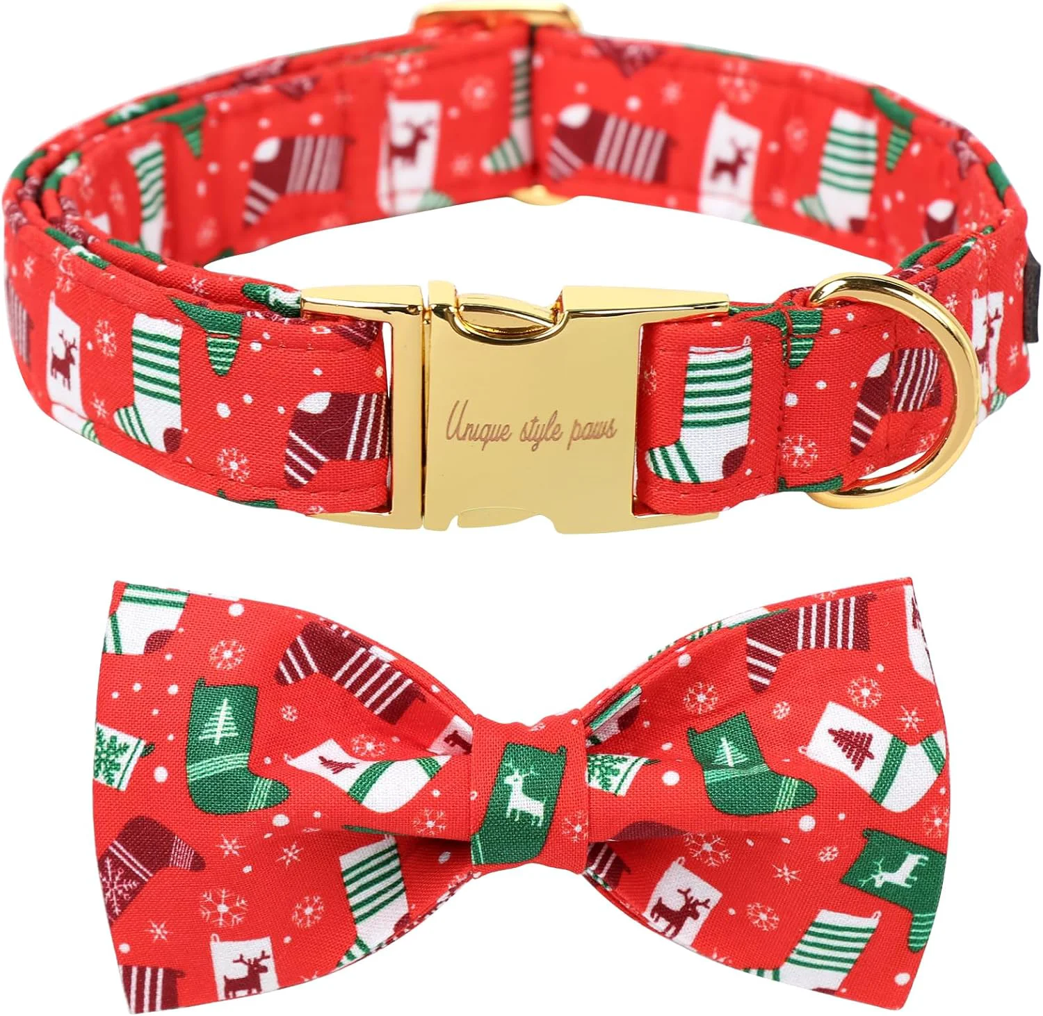 Minimalist Unique Style Paws Christmas Day Dog Collar with Bow Christmas Tree Cotton Puppy Collars for Small Medium Large Dogs Casual