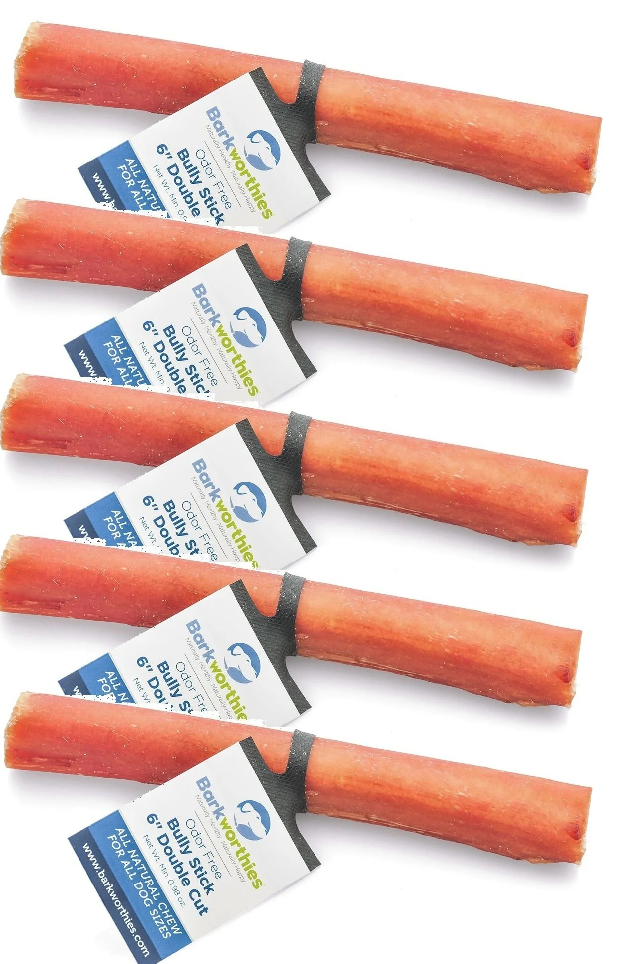 Original 5 Pack Barkworthies Odor- Double-Cut Bully Sticks – 6-Inch Chews Optimized