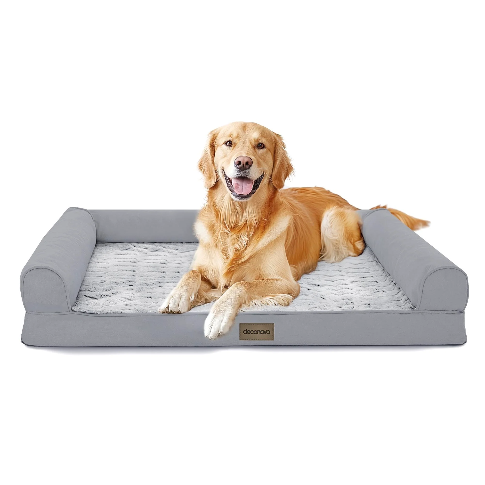 Fashionable Deconovo Sofa Dog Bed with C-Shape Bolster – Large XL Grey PV Velvet Luxury