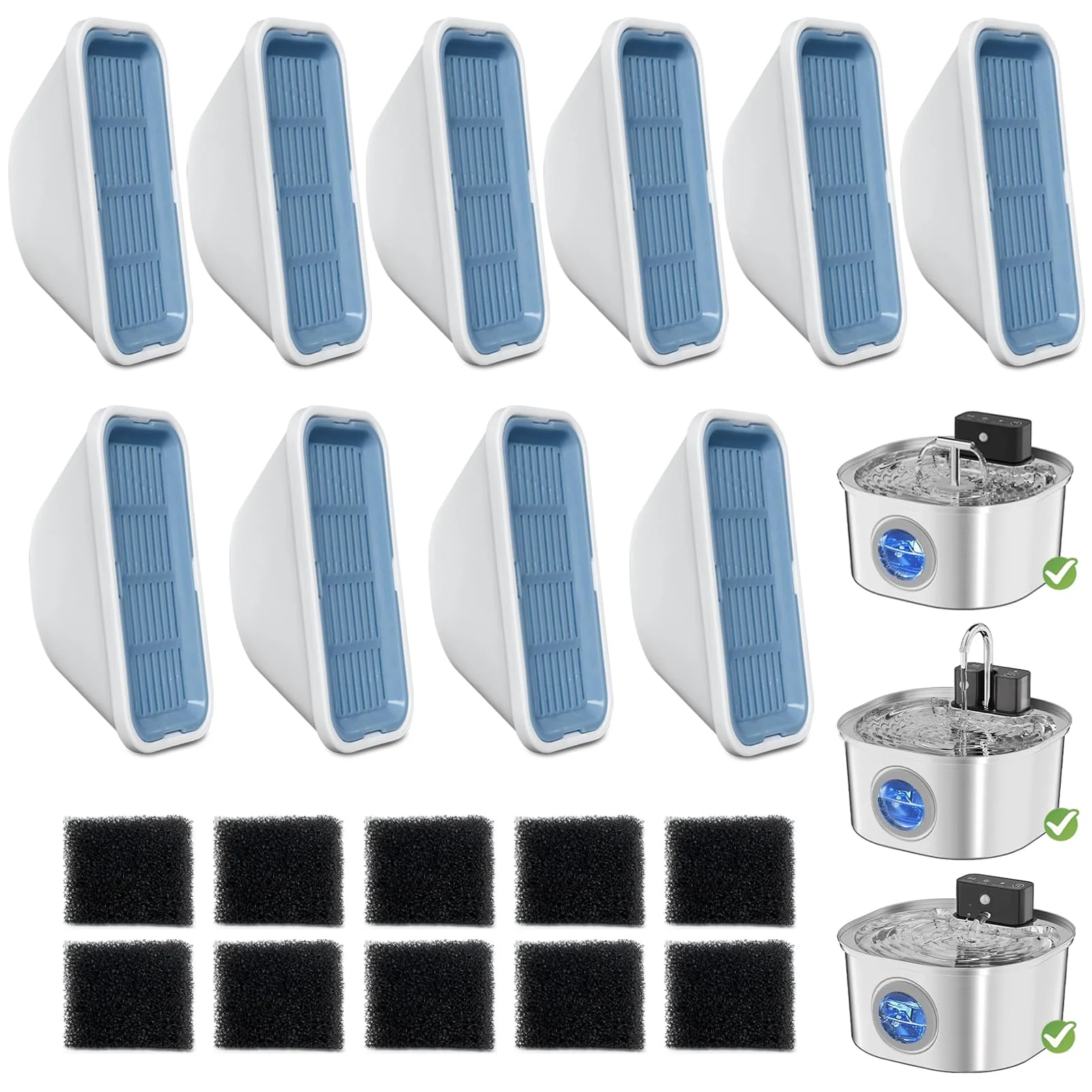 First-Class LUBERDUSH 20-Pack Cat Water Fountain Filters for 108oz Stainless Steel Fountains 309A 309B 309C 10 Pre-Filter Sponges Authentic