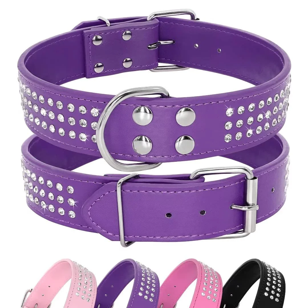 Trusted Berry Pet Rhinestones Dog Collar - 1.5-inch Leather Purple for Large Dogs 17-20 Recyclable