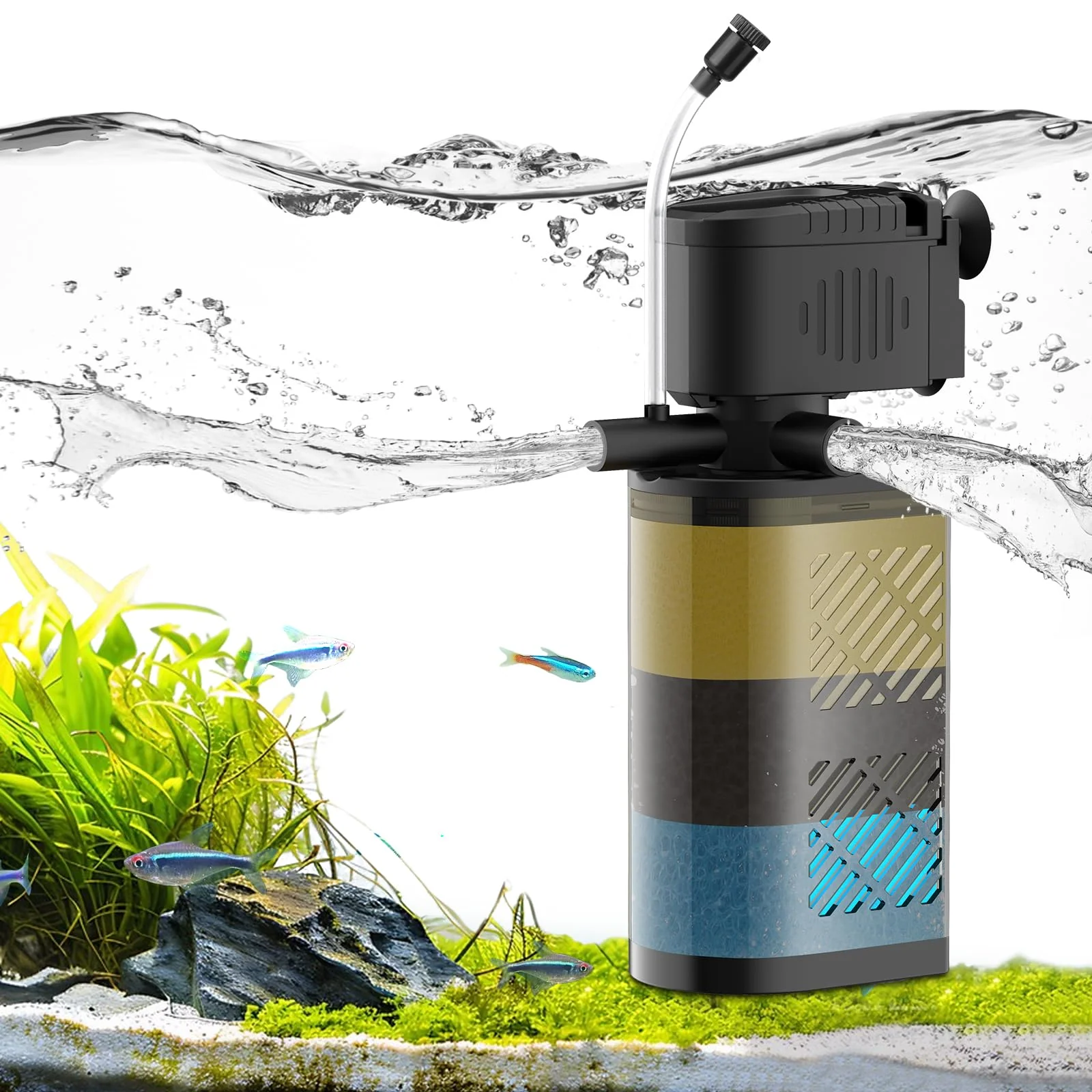Next-Generation Devopet Aquarium Filter for 20-60 Gallon Tanks Internal Submersible Dual Outlet Original Design
