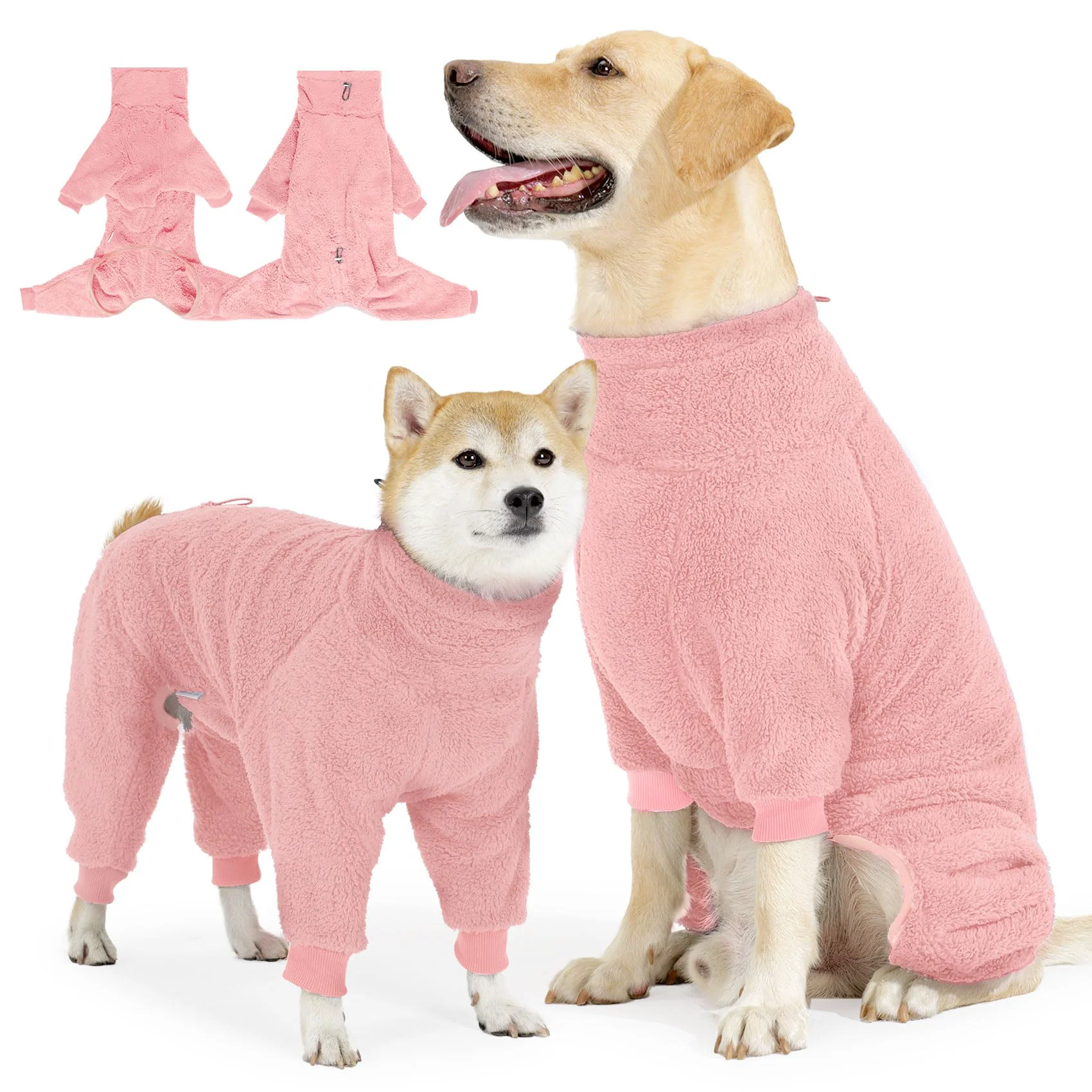 Healthy SlowTon Dog Winter Coat - Pink Fleece Pajamas Cozy 4-Leg Jumpsuit 2XL Classic