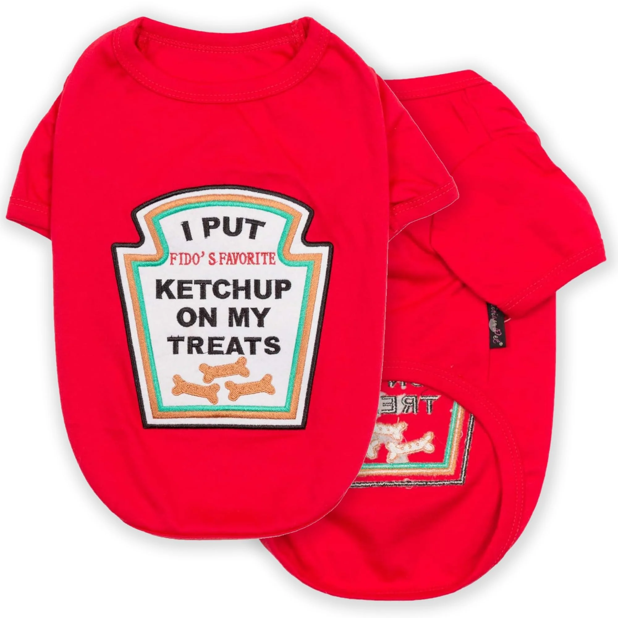 Expertly Made Parisian Pet Dog Shirt - Embroidered I Put Ketchup on My Treats Lightweight Red Costume for Medium Dogs M Sustainable