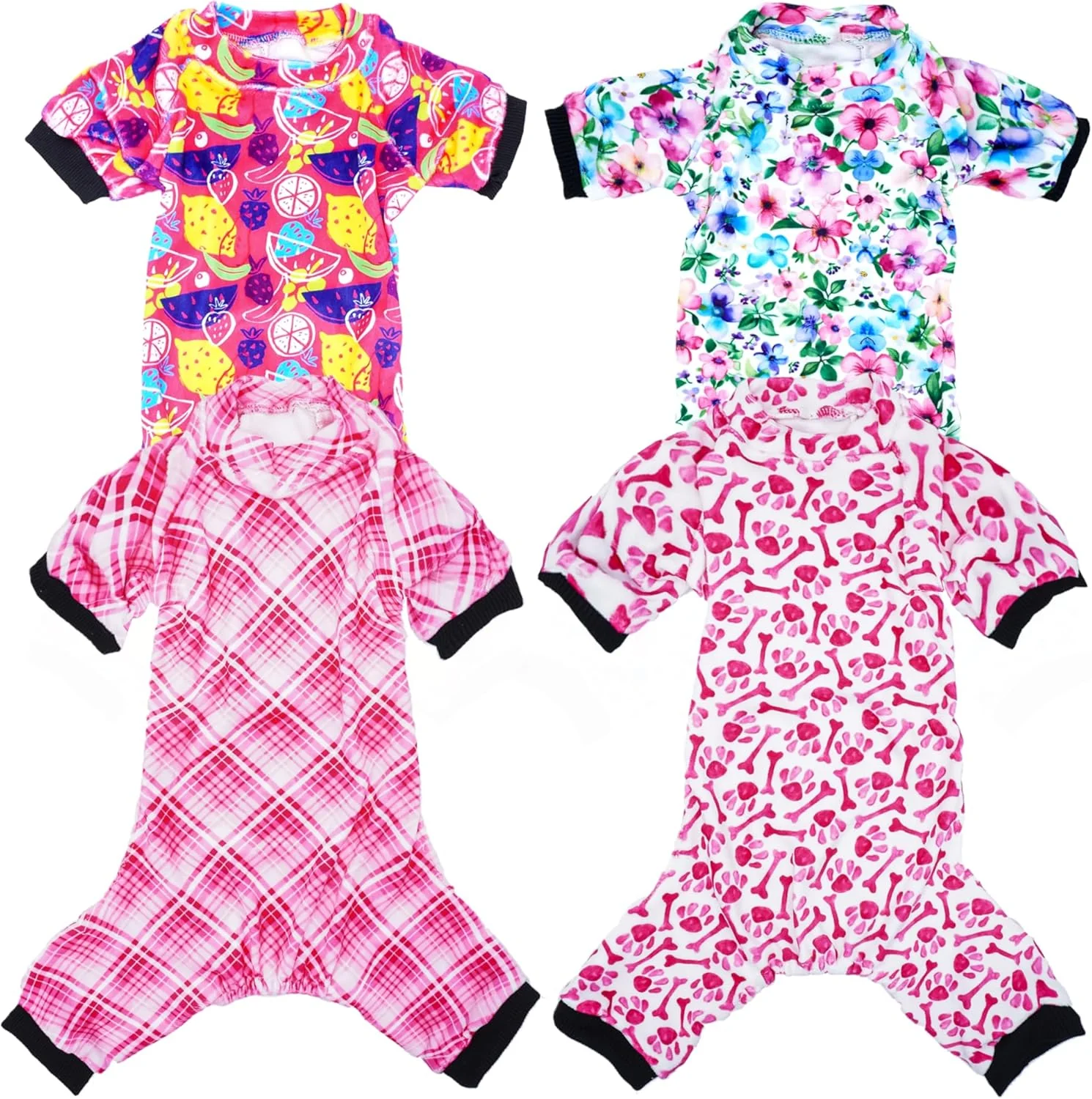 Selected PET SHOW 4 Pack Small Dog Pajamas Cute Paw Bone Clothes for Medium Dogs Soft Stretchy PJs Plaid Jumpsuit Puppy Floral Fruits Onesies Outfits with Sleeve Pets Dachshund Costume XL Pink for Girls Exceptional