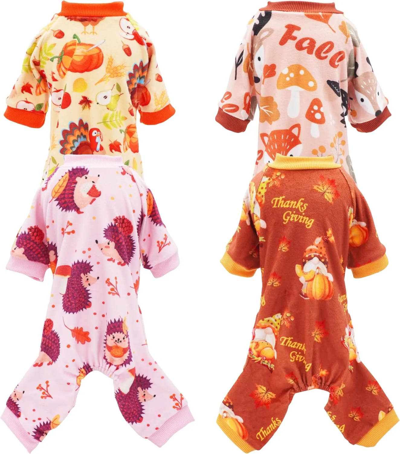 Smart PET SHOW 4 Pack Fall Small Dog Pajamas Thanksgiving Clothes for Medium Dogs Girl Boy Soft Stretchy PJs Autumn Jumpsuit Puppy Onesies Outfits with Sleeve Pets Dachshund Costume XL Stylish