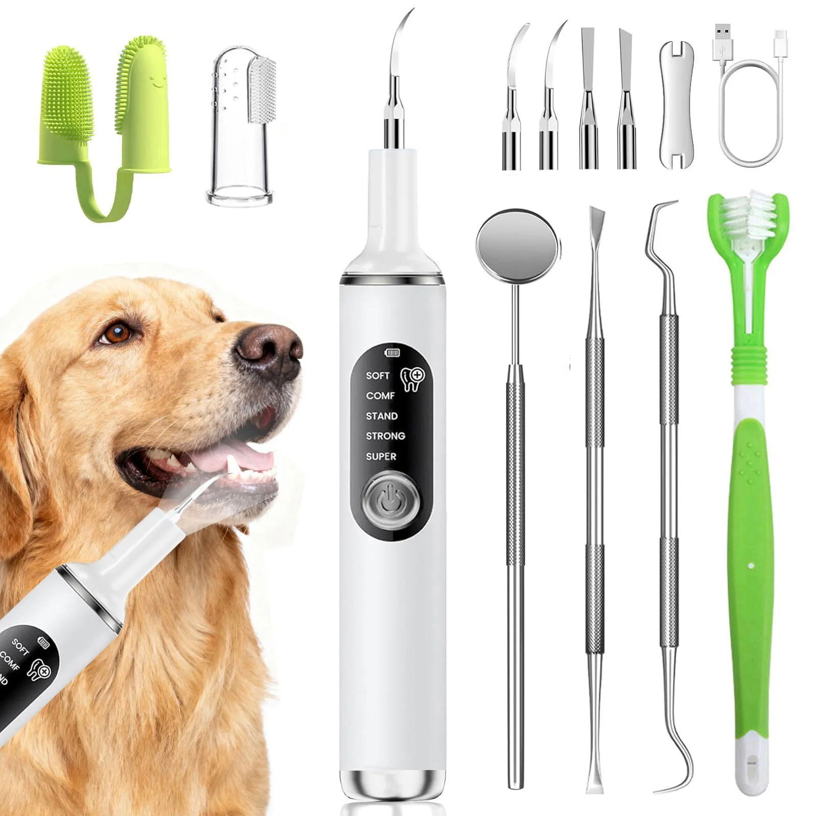 Exclusive PATWING Dog Plaque Remover — Ultrasonic Tartar Stain Cleaner with LED Light 5 Modes Certified
