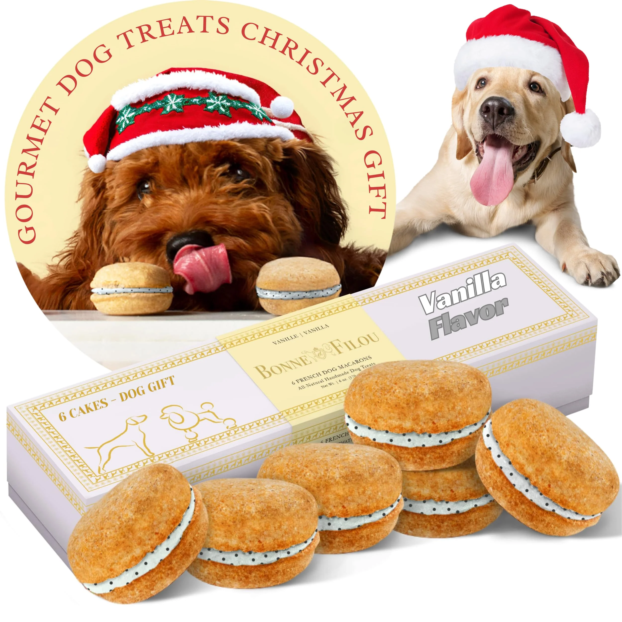 Eco-Friendly Bonne et Filou Christmas Vanilla Cupcake Dog Treats – Gourmet Macaron Cakes 6 Count for Medium to Large Dogs Stylish