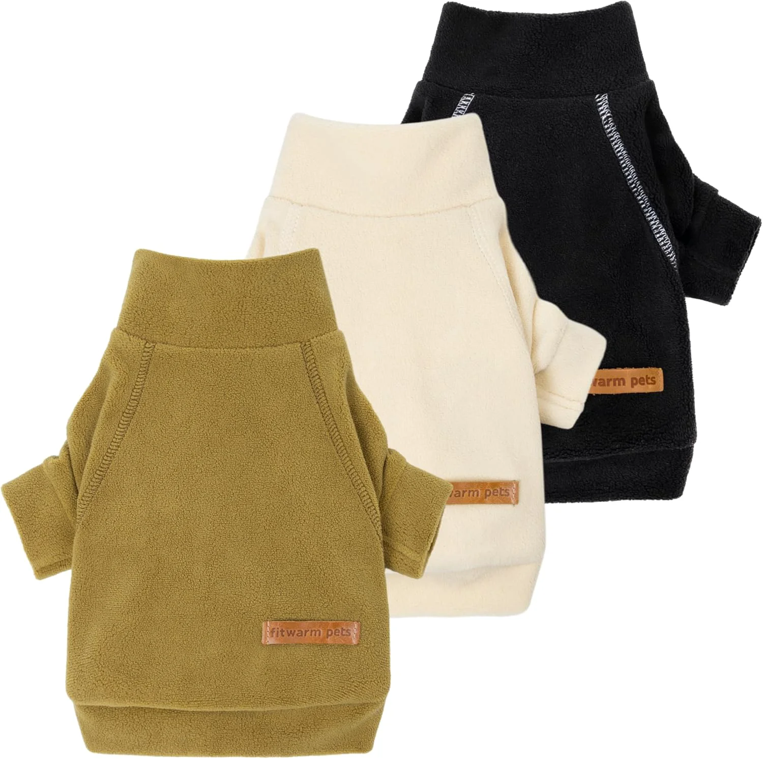 Excellent Fitwarm 3 Pack Classic Fleece Dog Sweater Winter Clothes for Small Dogs Boy Girl Turtleneck Dog Sweatshirt Pet Pullover Jumper Cat Apparel Black Olive Green Cream Medium Elegant