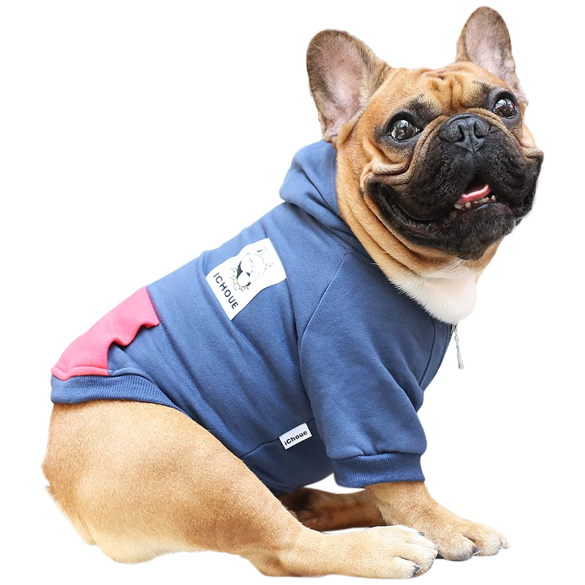 Relaxed ICHOUE Pug Clothes Hoodies for Dogs – Navy Small Cozy Barrel-Chested Breed Hoodie Traditional