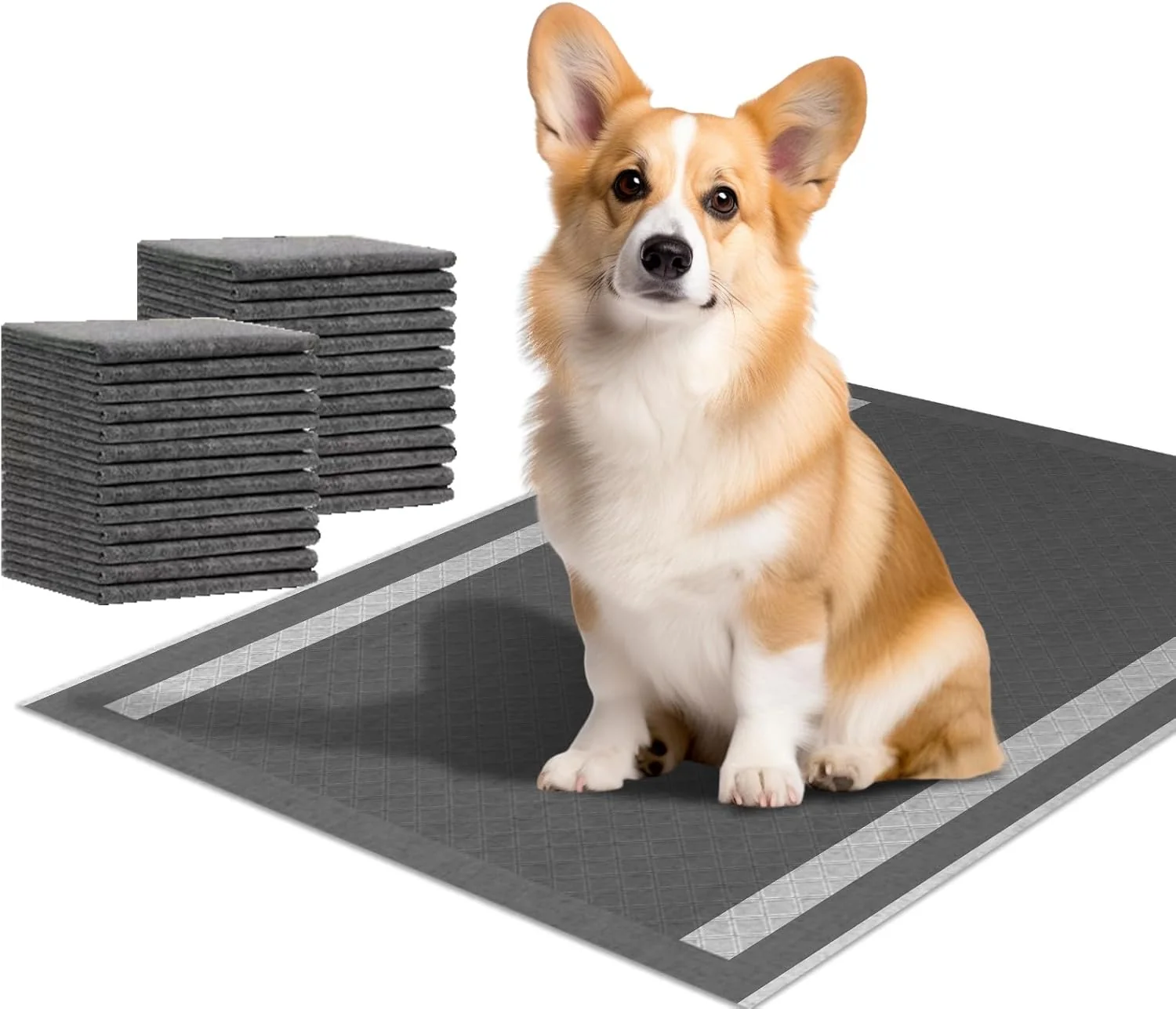 Lightweight Dog and Puppy Pee Pads 100 Count 23'' x 30'' Charcoal Odor-Control Puppy Pads with Leak-Proof Quick-Dry Design Pet Training Pads for Potty Training Strong Absorbency Casual