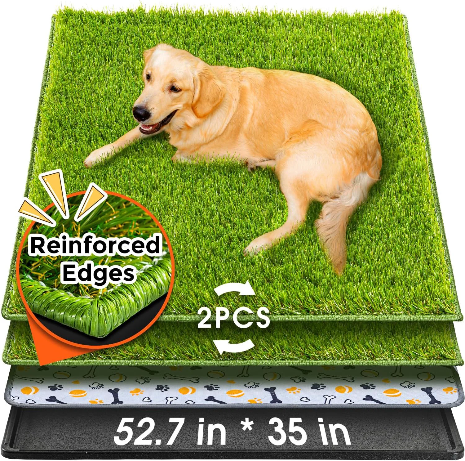 Minimalist Hompet Dog Grass Pad with Tray Large 52.7 x35 2 Reusable Artificial Turf for Dogs Potty Waterproof Non-Slip Washable Pee Pads Quickly Absorbency Portable Dog Litter Box for Indoor Outdoor Use Refined