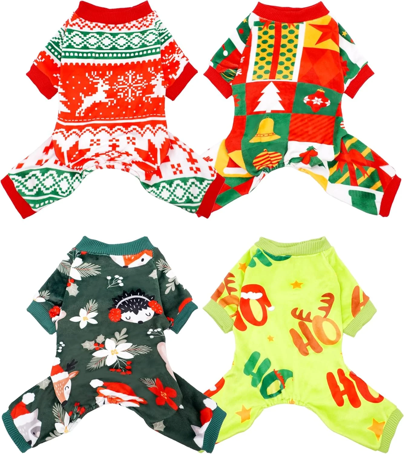 Eco-Friendly PET SHOW 4 Pack Christmas Dog Pajamas Holiday Dog Clothes for Small Medium Dogs Girl Boy Soft Stretchy PJs Xmas Jumpsuit Puppy Onesies Red Green Outfits with Sleeve Pets Dachshund Costume XXL Optimized
