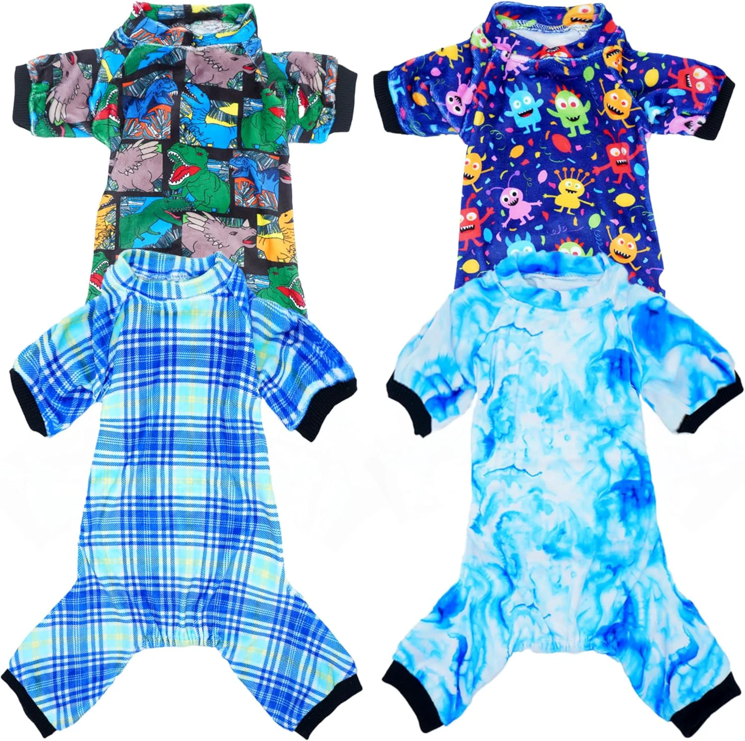 Efficient PET SHOW 4 Pack Small Dog Pajamas Cute Dinosaur Monster Clothes for Medium Dogs Soft Stretchy PJs Plaid Jumpsuit Puppy Tie Dye Onesies Outfits with Sleeve Pets Dachshund Costume XXL Blue for Boys Comfortable