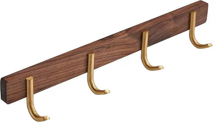 High-End SARIHOSY Wall Mounted Coat Rack Multi Hook Hangers Entryway Hanging Coat Rack Metal Wood Coat Rail with 4 Hooks，Walnut Wood zinc Alloy Bedroom Bathroom Foyer Living Room Metal Household ItemsAbout ThisOverview Optimized