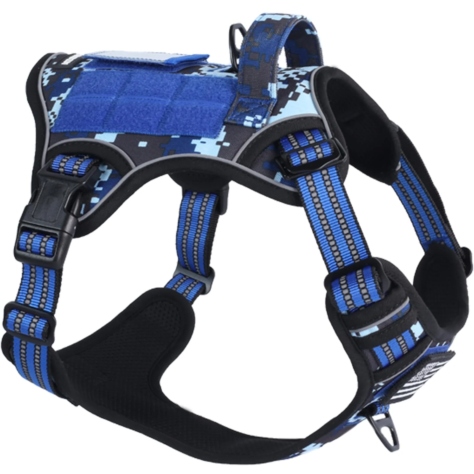Top-Quality BUMBIN Tactical Dog Harness for Small Dogs – No-Pull Reflective Adjustable with Handle Blue Camo Artisan