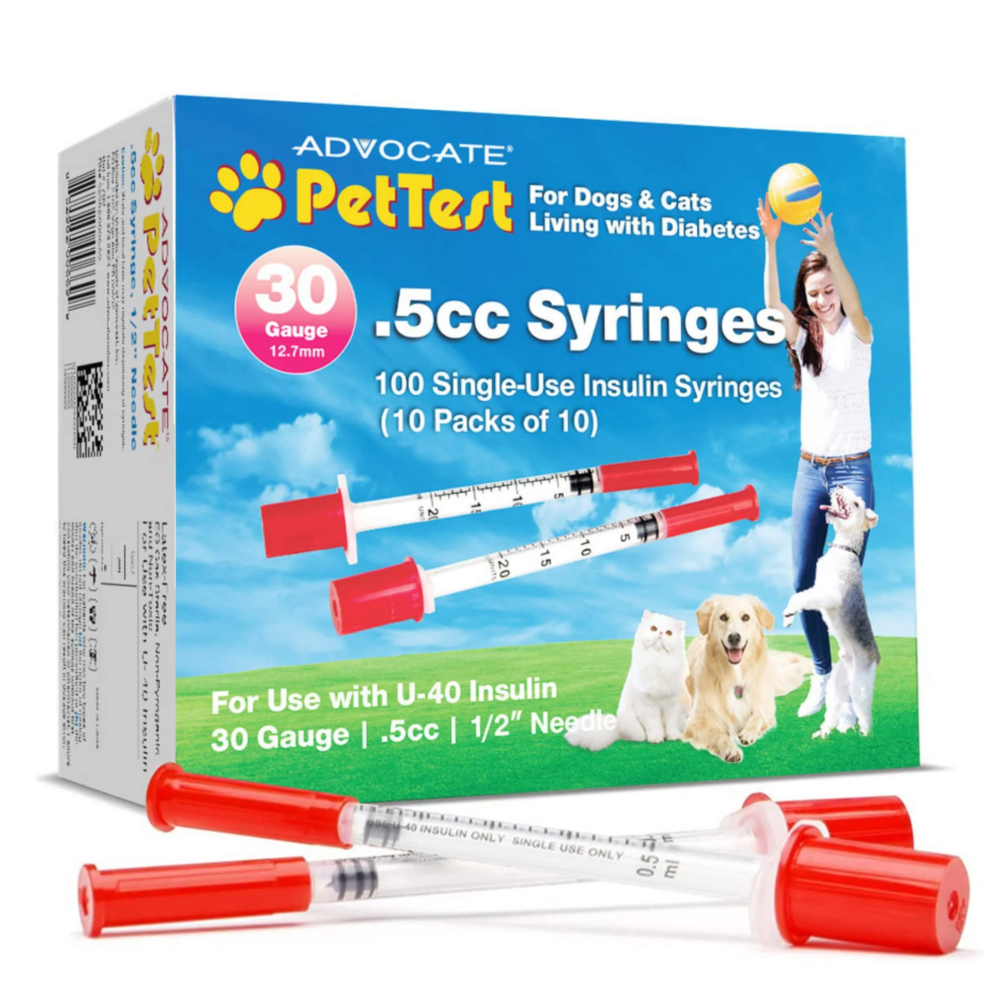 High-Performance PetTest U-40 Insulin Syringes 0.5cc 30G 1 2 in – 100 Pack for Larger Dogs Outstanding