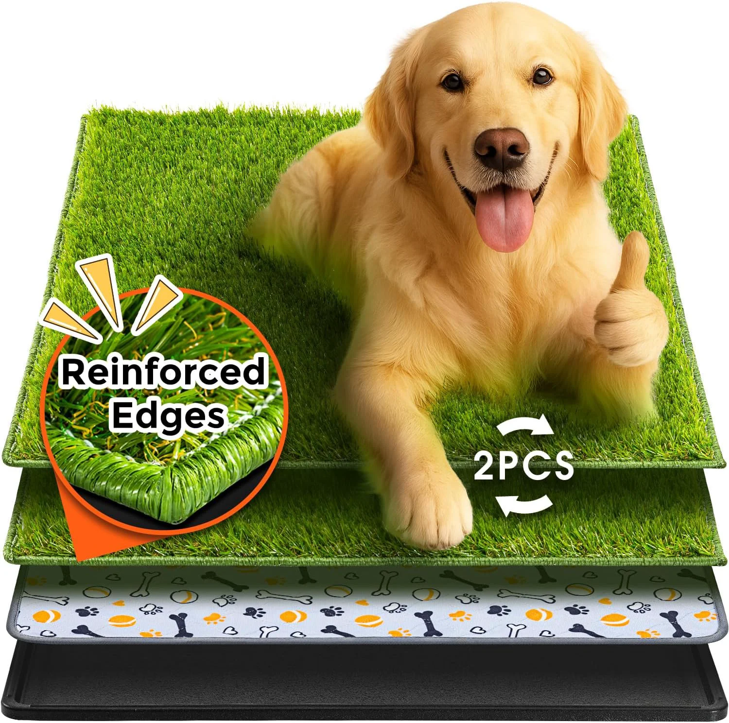 Comfortable Hompet Dog Grass Pad with Tray Large 35 x22.5 2 Reusable Artificial Turf for Dogs Potty Waterproof Non-Slip Washable Pee Pads Quickly Absorbency Portable Dog Litter Box for Indoor Outdoor Use Premium