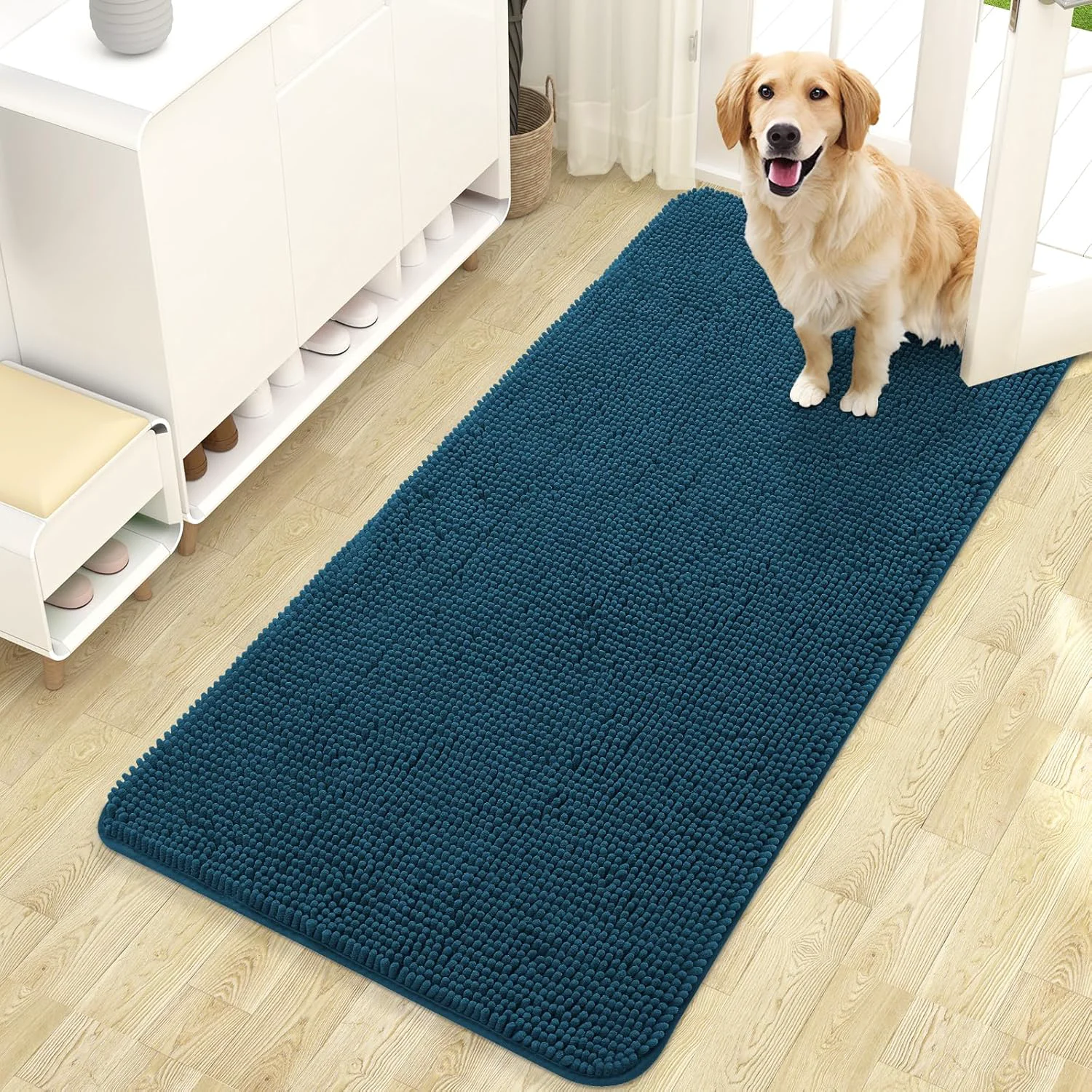 Premium OLANLY Dog Door Mat for Muddy Paws 47x24 Absorbs Moisture and Dirt Absorbent Non-Slip Washable Doormat Quick Dry Chenille Mud Mat Entry Indoor Entryway Carpet for Inside Floor Atlantic Blue Optimized