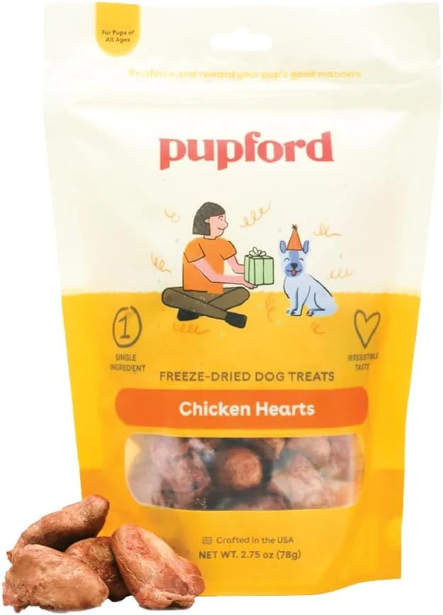 High-End Pupford ze Dried Chicken Hearts Treat for Dogs Puppies - Healthy Natural Single Ingredient Dog Treats - Made in USA 2.75 oz Comfortable