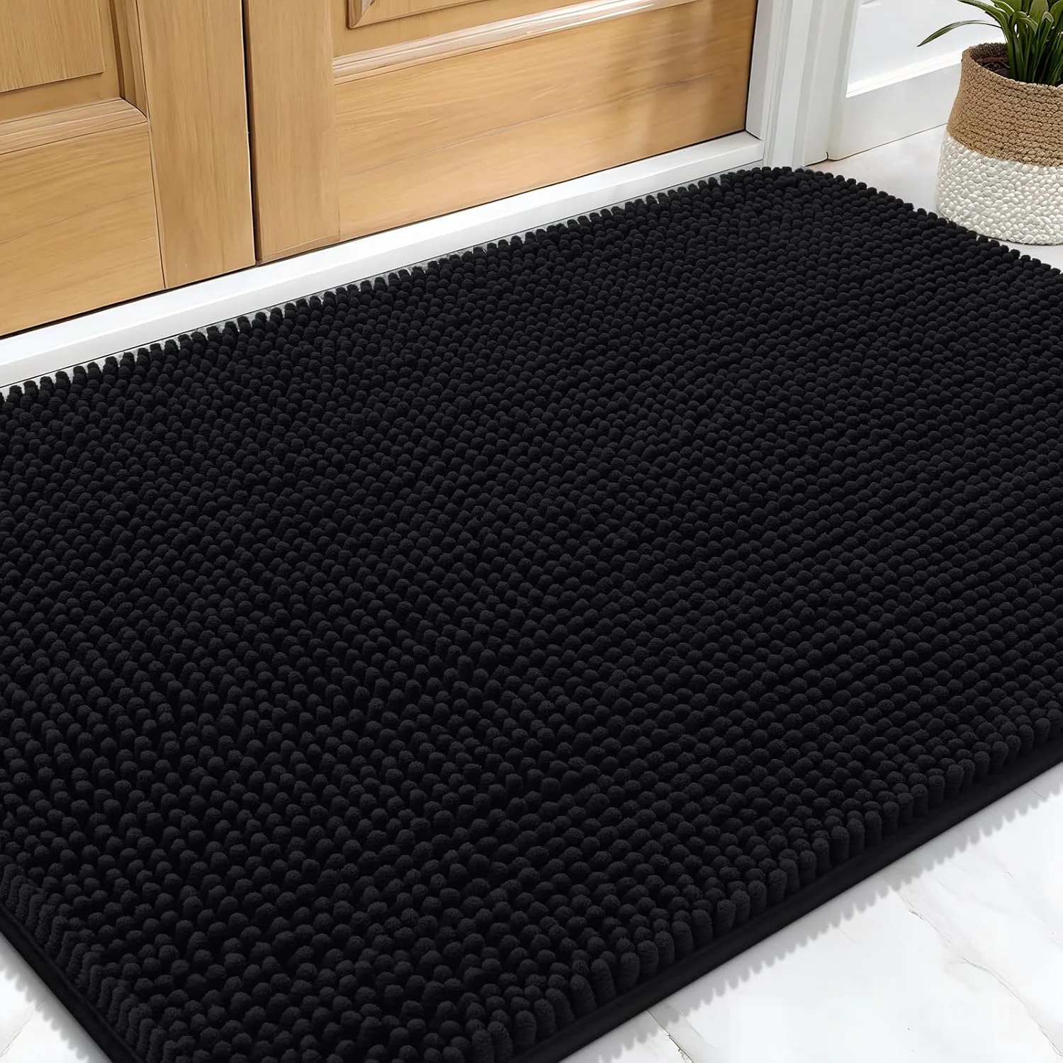 Optimized OLANLY Dog Door Mat for Muddy Paws 34x21 Absorbs Moisture and Dirt Absorbent Non-Slip Washable Doormat Quick Dry Chenille Mud Mat for Dogs Entry Indoor Entryway Carpet for Inside Floor Black Artisan