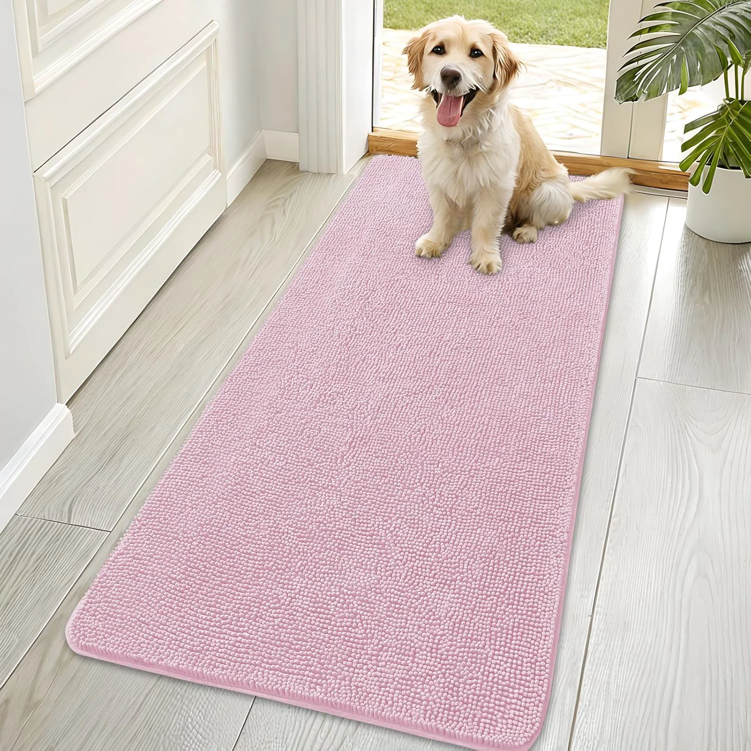High-Quality OLANLY Dog Door Mat for Muddy Paws 70x35 Absorbs Moisture and Dirt Absorbent Non-Slip Washable Doormat Quick Dry Chenille Mud Mat for Dogs Entry Indoor Entryway Carpet for Inside Floor Dusty Rose Sophisticated