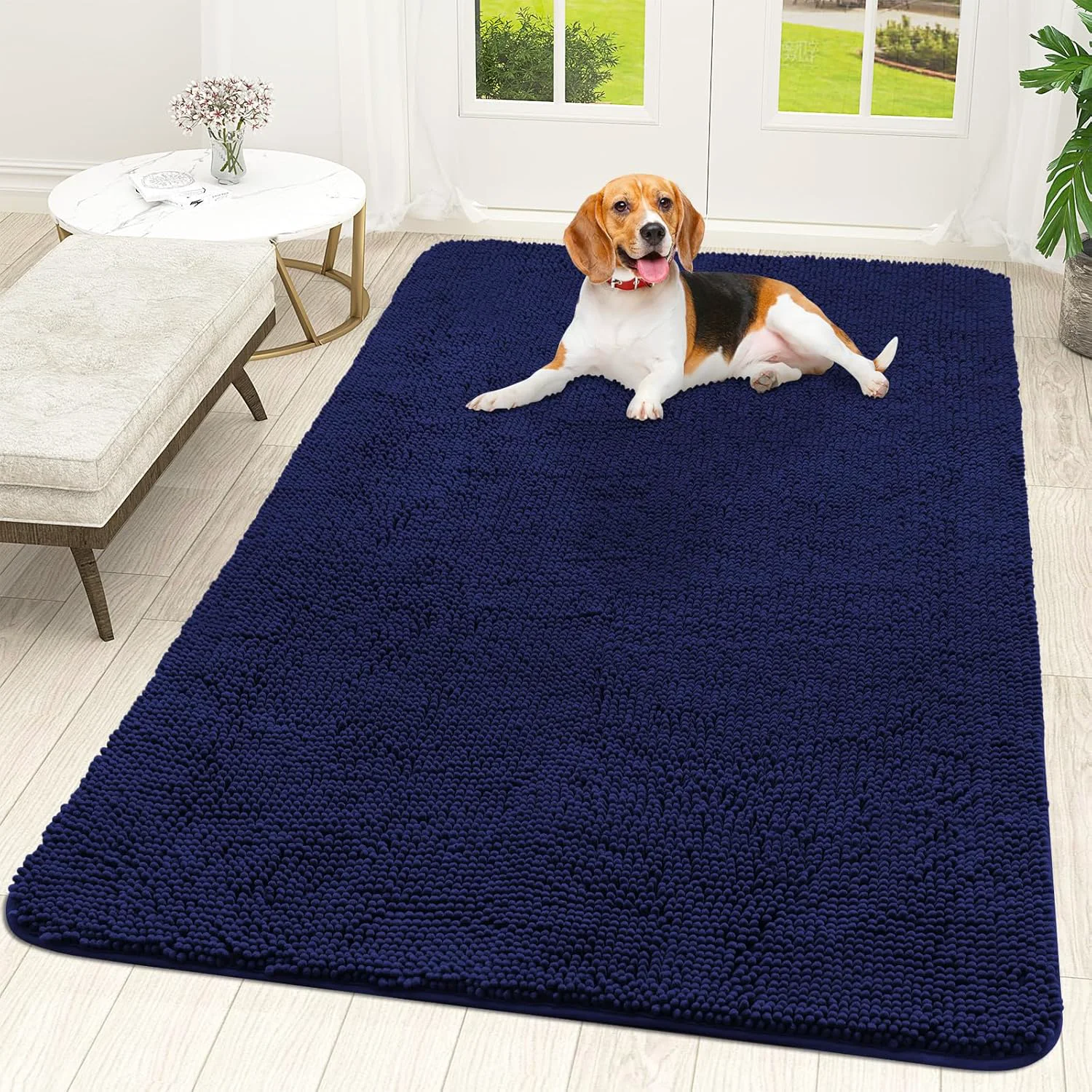 Next-Generation OLANLY Dog Door Mat for Muddy Paws 59x35 Absorbs Moisture and Dirt Absorbent Non-Slip Washable Doormat Quick Dry Chenille Mud Mat for Dogs Entry Indoor Entryway Carpet for Inside Floor Navy Blue Innovative